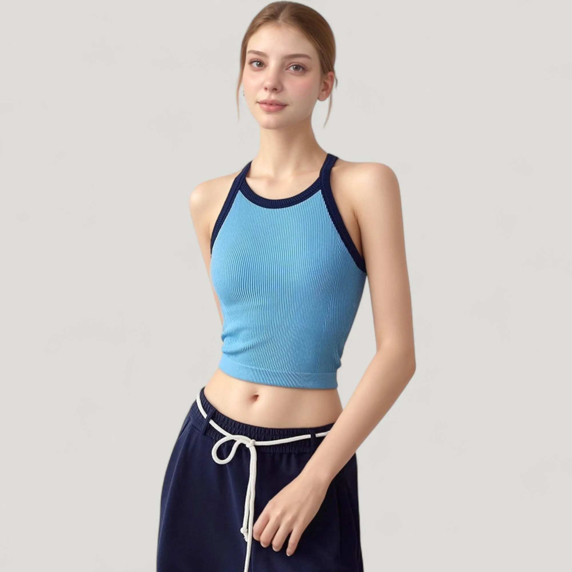 Anna-Kaci Active Women's Ribbed Racerback Cropped Tank Top with Contrast Trim and Fitted Stretch Fabric sold by Anna-Kaci product image thumbnail 2