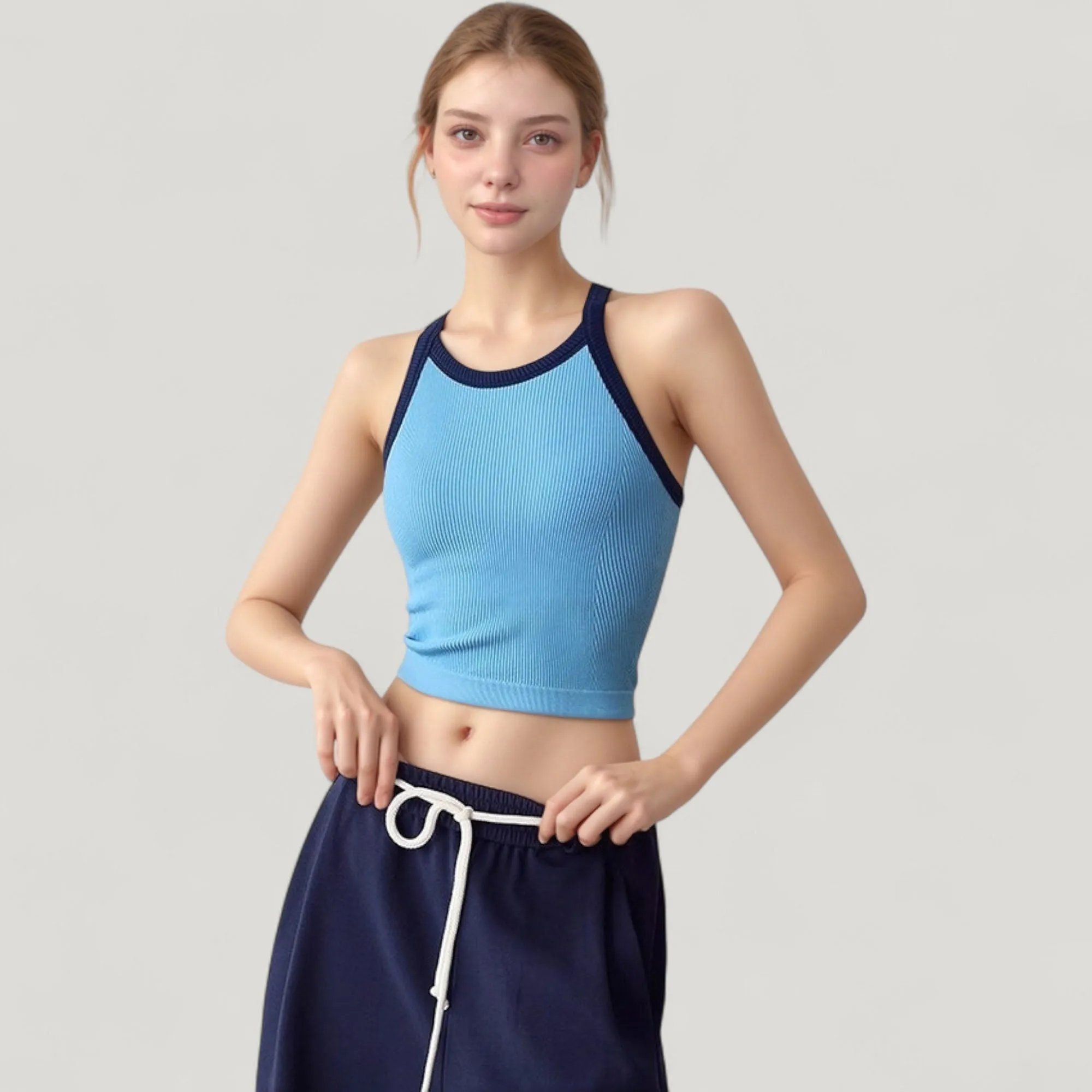 Anna-Kaci Active Women's Ribbed Racerback Cropped Tank Top with Contrast Trim and Fitted Stretch Fabric sold by Anna-Kaci product image thumbnail 3