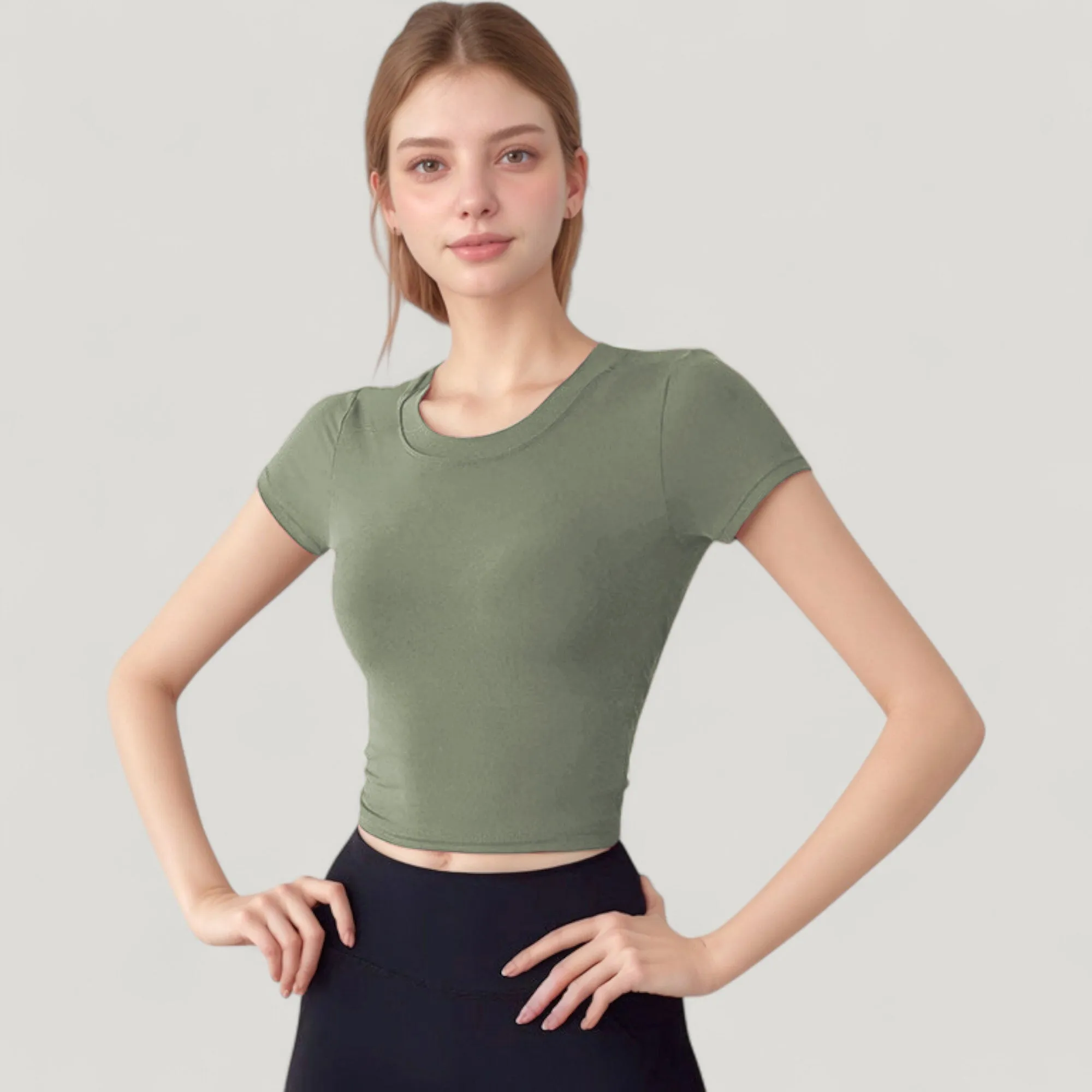 Anna-Kaci Active Women's Short Sleeve Open Back Crop Top with Twist Detail and Fitted Silhouette sold by Anna-Kaci product image thumbnail 2