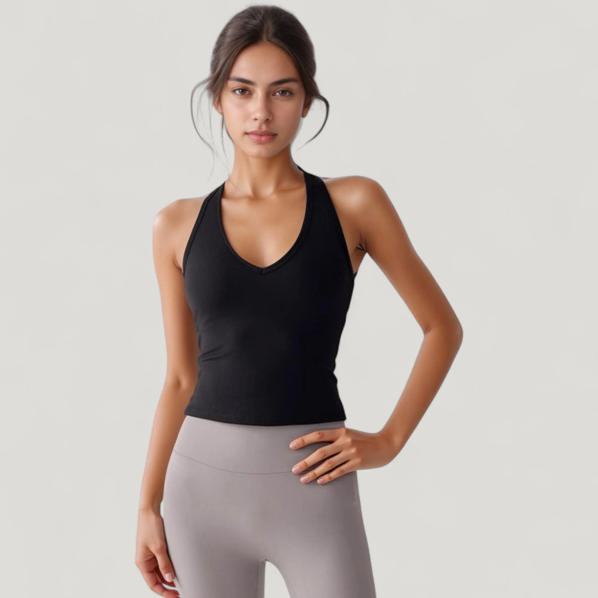 Anna-Kaci Active Women's V-Neck Cropped Activewear Tank with T-Strap Back and Stretch Fabric sold by Anna-Kaci product image thumbnail 3