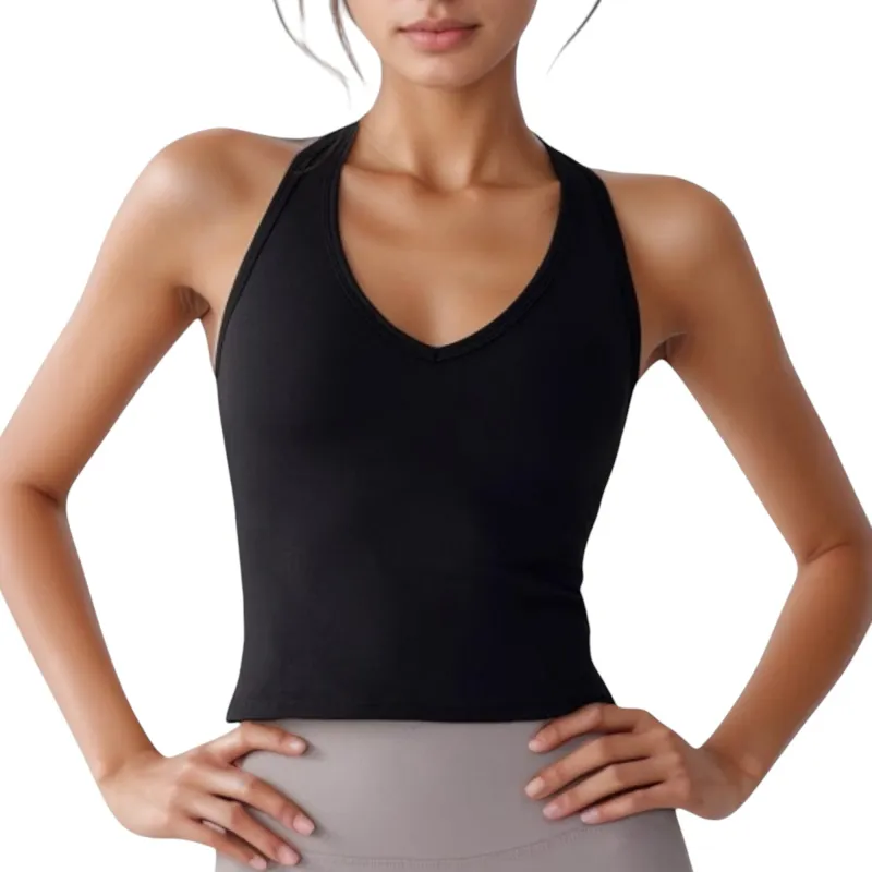 Anna-Kaci Active Women's V-Neck Cropped Activewear Tank with T-Strap Back and Stretch Fabric sold by Anna-Kaci