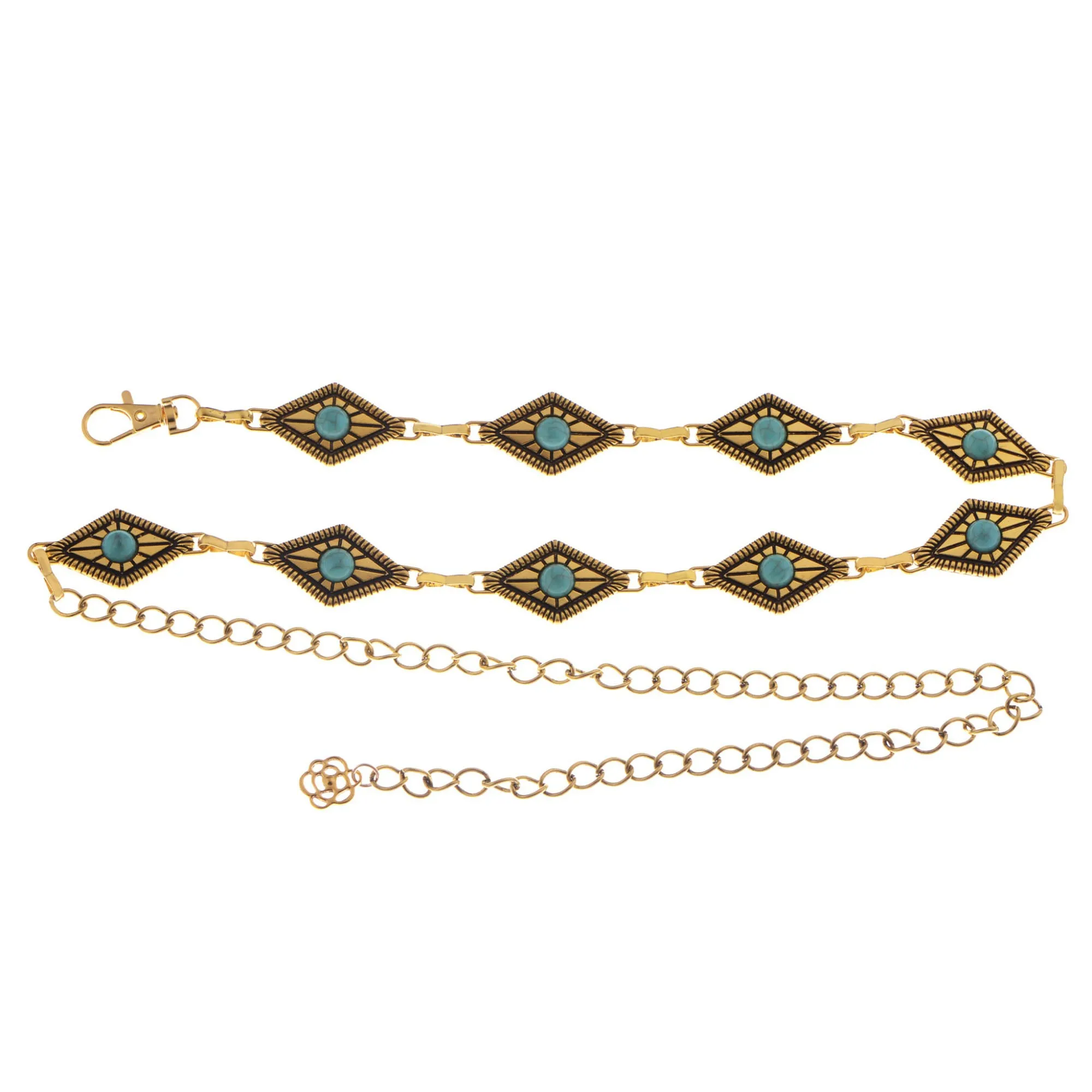 Anna-Kaci Women's Waist Chain Belt with Diamond-Shaped Links and Turquoise Stone Accents sold by Anna-Kaci
