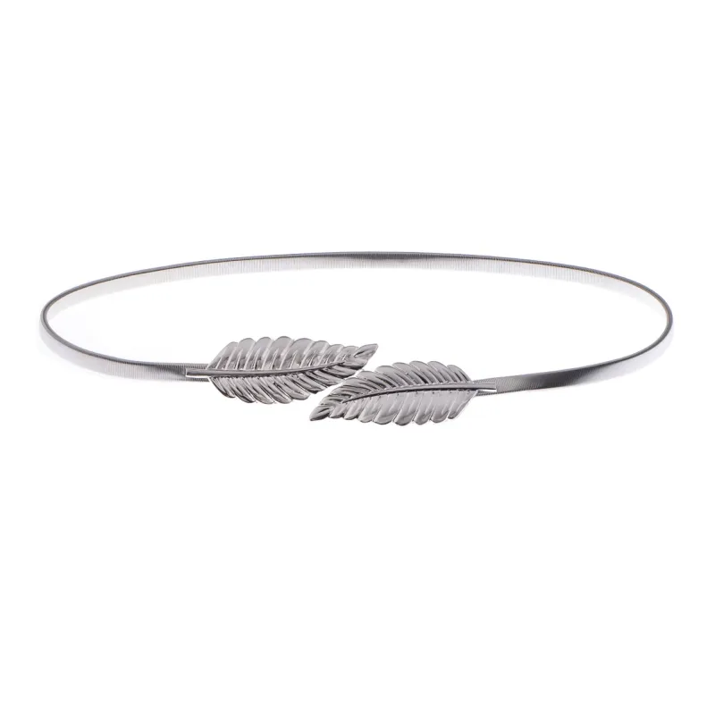 Anna-Kaci Women's Metallic Leaf Design Waist Chain Belt with Sleek Minimalist Band sold by Anna-Kaci