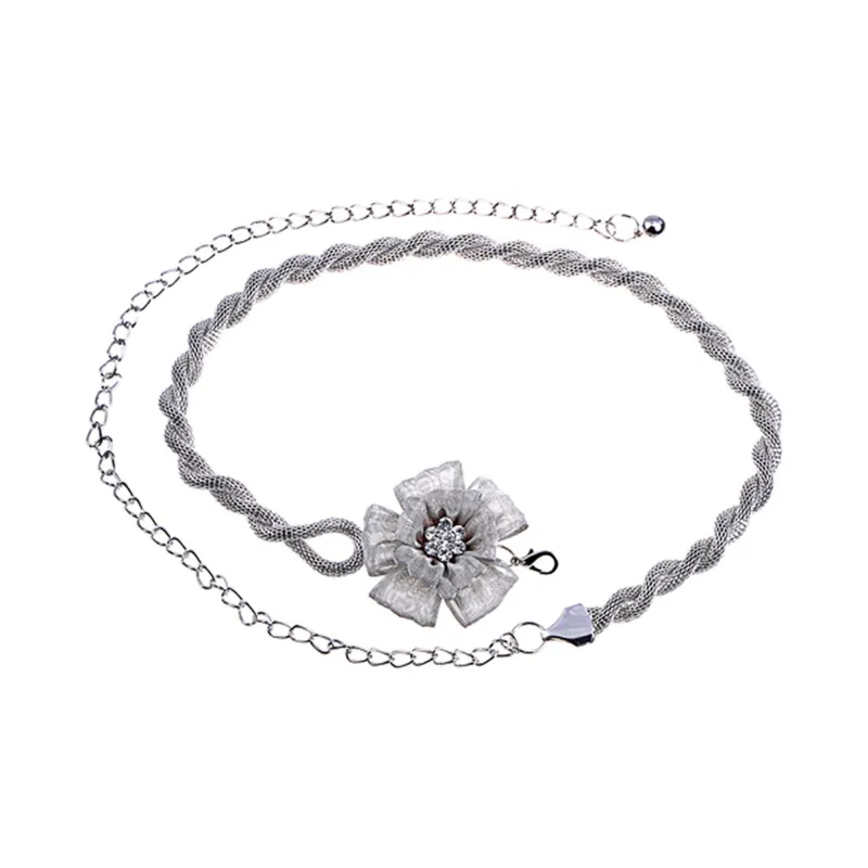 Anna-Kaci Women's Rhinestone Flower Accent Waist Chain with Adjustable Extender sold by Anna-Kaci