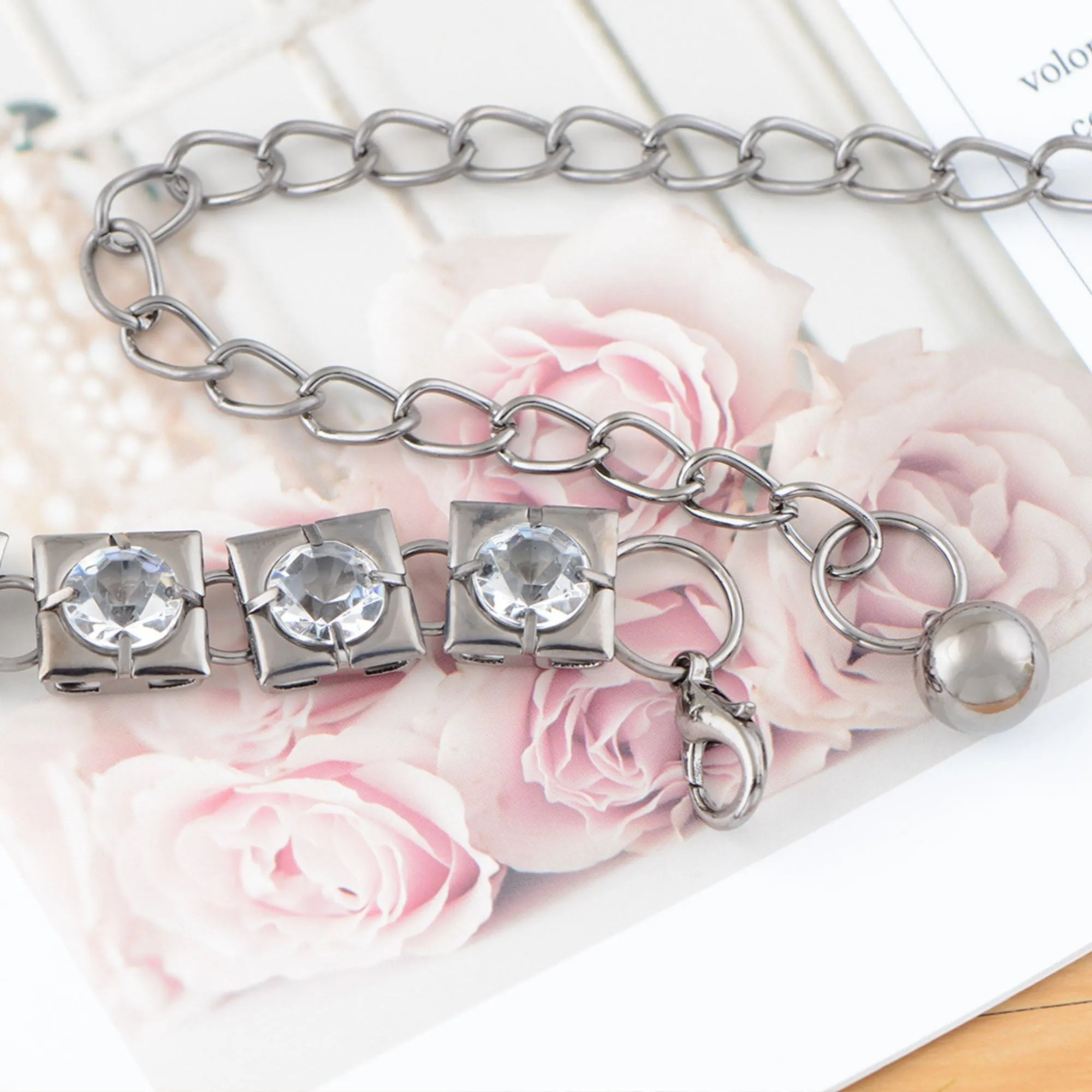 Anna-Kaci Women's Crystal Square Link Waist Chain with Adjustable Extender sold by Anna-Kaci product image thumbnail 3