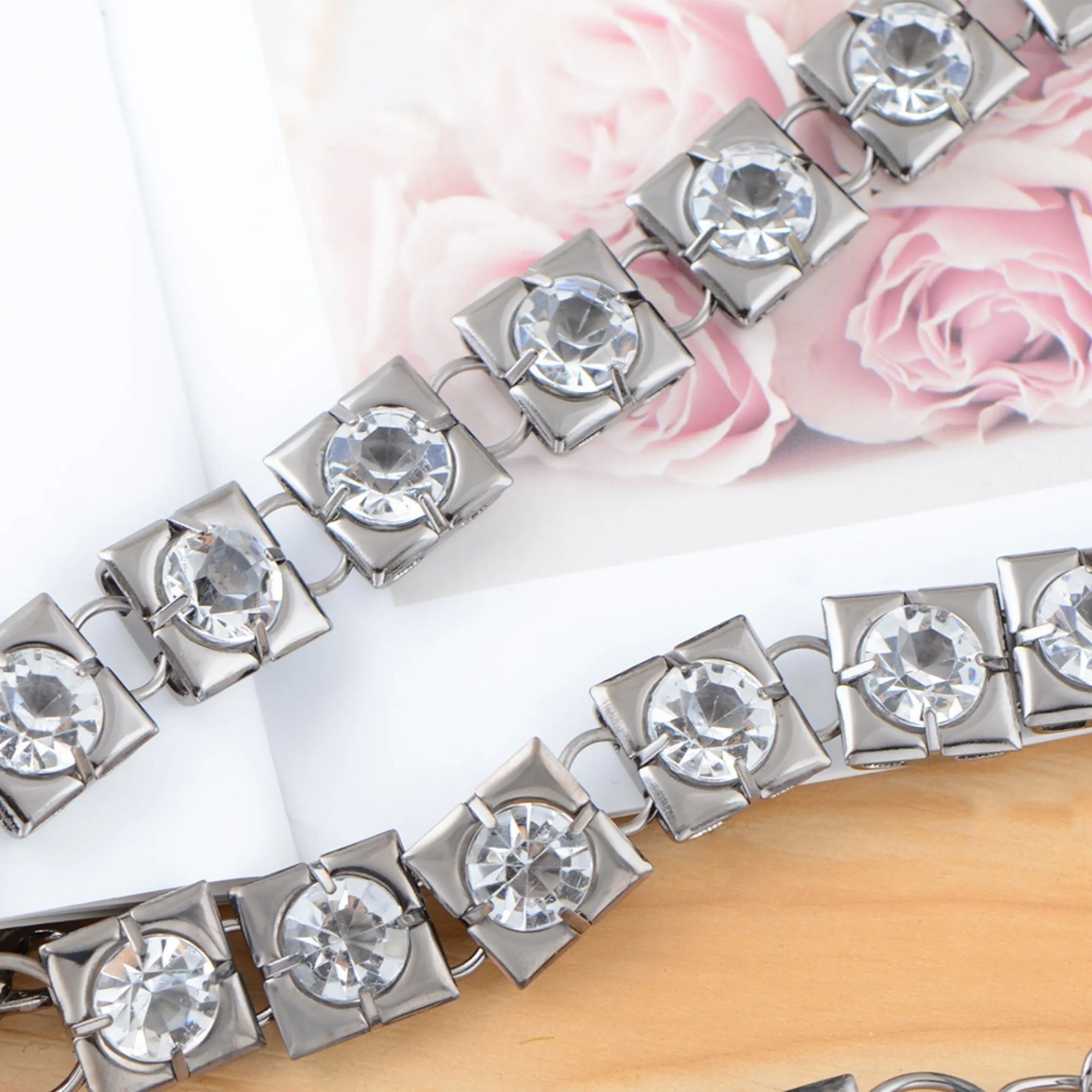Anna-Kaci Women's Crystal Square Link Waist Chain with Adjustable Extender sold by Anna-Kaci product image thumbnail 4