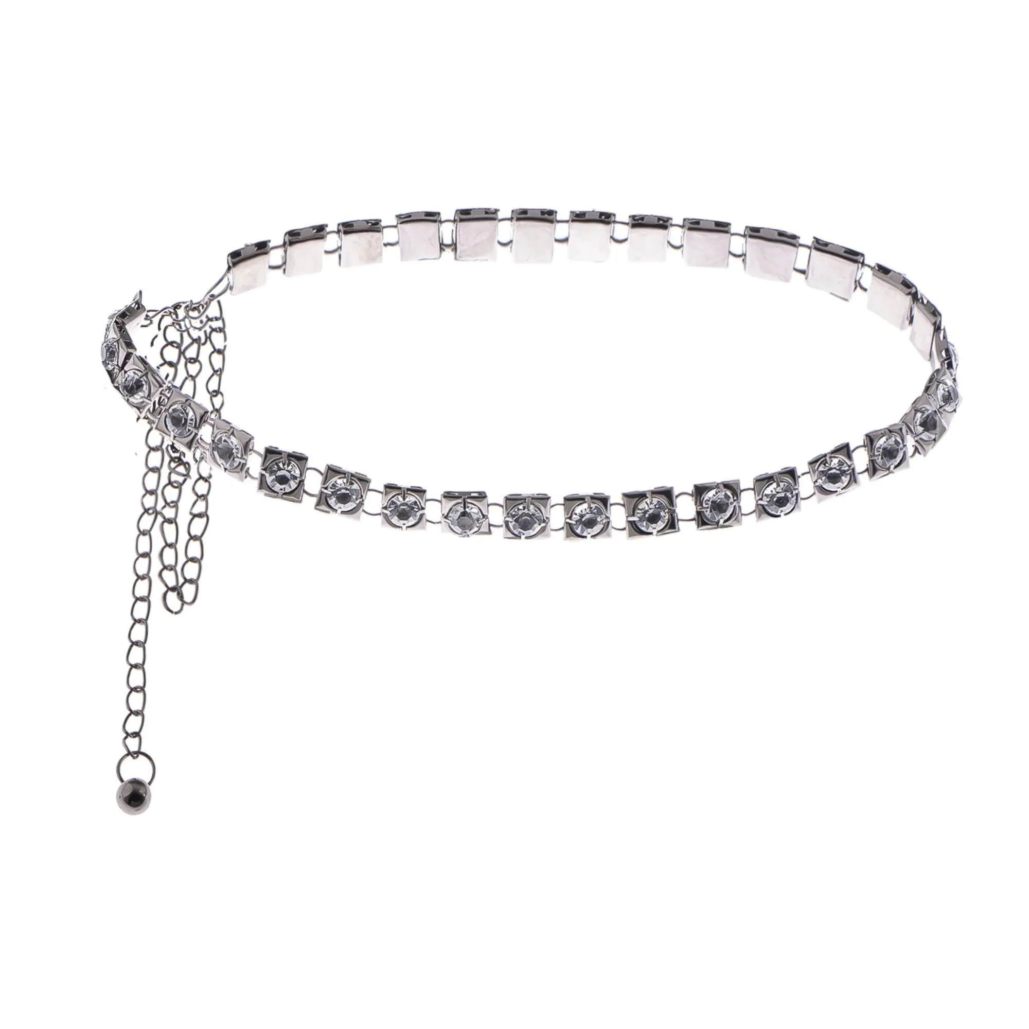 Anna-Kaci Women's Crystal Square Link Waist Chain with Adjustable Extender sold by Anna-Kaci
