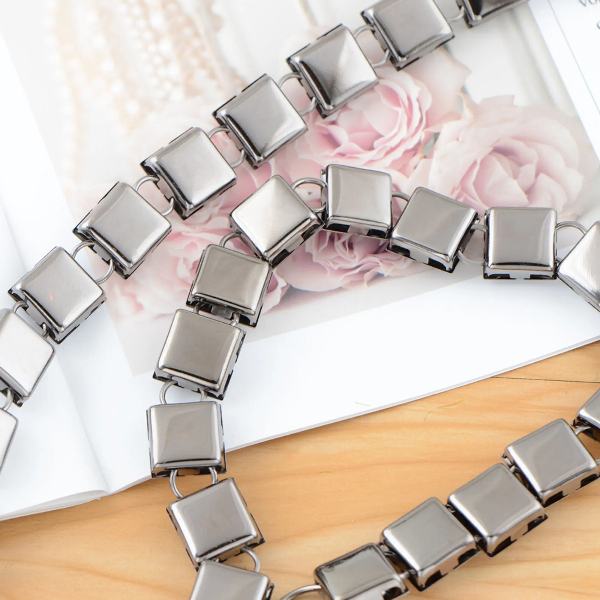 Anna-Kaci Women's Crystal Square Link Waist Chain with Adjustable Extender sold by Anna-Kaci product image thumbnail 5