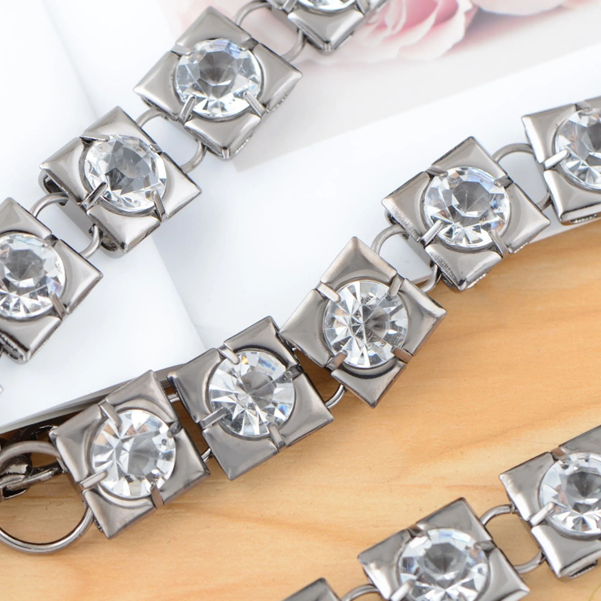 Anna-Kaci Women's Crystal Square Link Waist Chain with Adjustable Extender sold by Anna-Kaci product image thumbnail 2