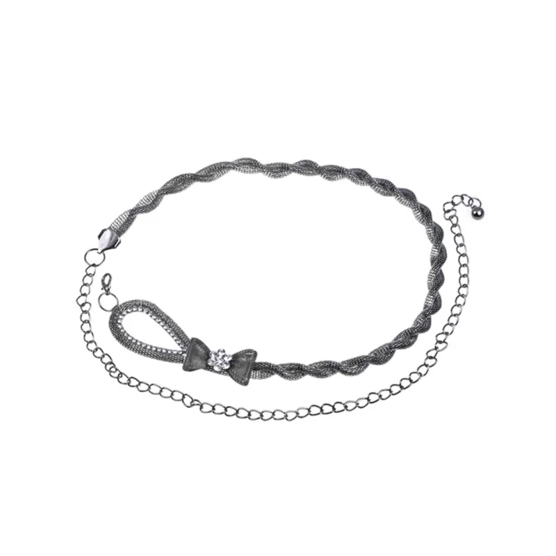 Anna-Kaci Women's Braided Waist Chain with Bow Accent and Crystal Center Adjustable Fit sold by Anna-Kaci