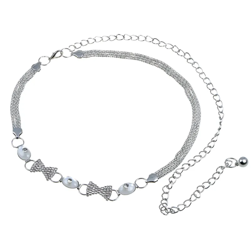 Anna-Kaci Women's Waist Chain with Crystal Bow Accents and Pearl Details Adjustable Fit sold by Anna-Kaci