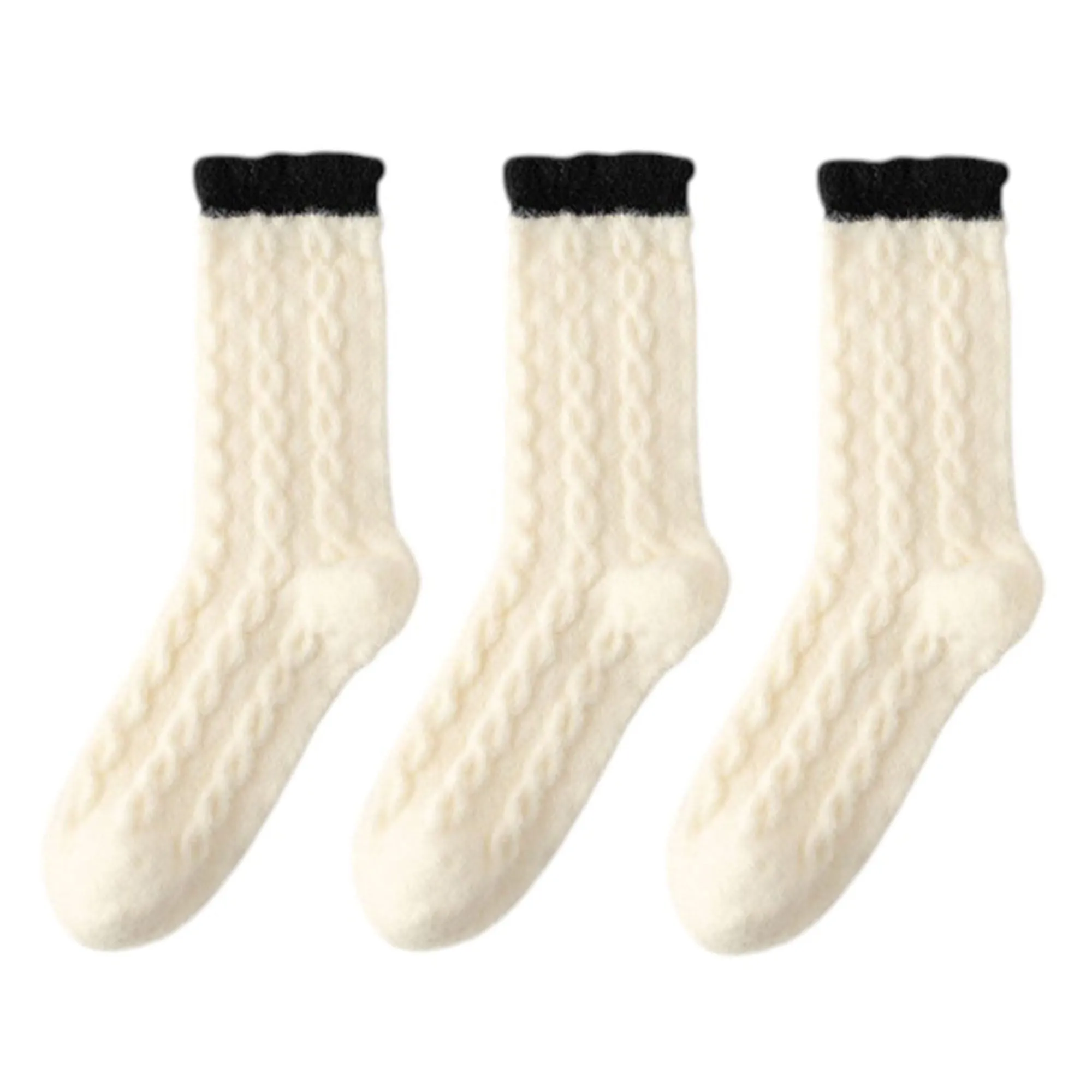 Anna-Kaci Women's 3 - Pack Cable Knit Crew Socks with Soft Textured Fabric and Contrast Cuff Detail sold by Anna-Kaci
