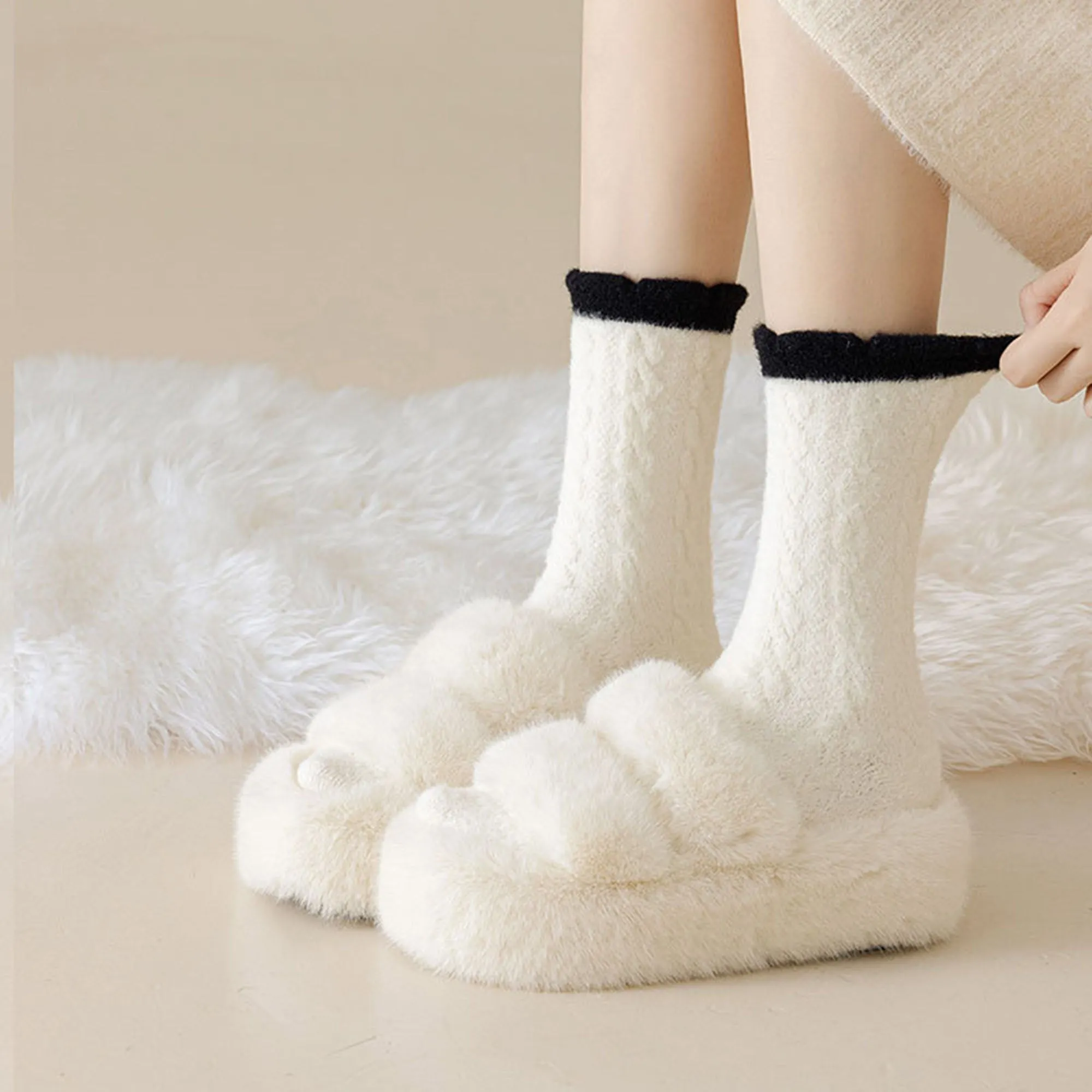 Anna-Kaci Women's 3 - Pack Cable Knit Crew Socks with Soft Textured Fabric and Contrast Cuff Detail sold by Anna-Kaci product image thumbnail 3