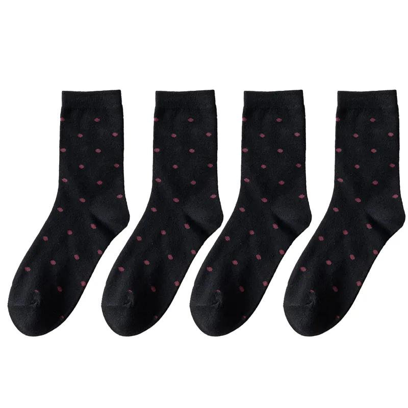 Anna-Kaci Women's 4 Pairs Knit Socks with Polka Dot Pattern Ribbed Cuffs Soft Stretch Fabric sold by Anna-Kaci
