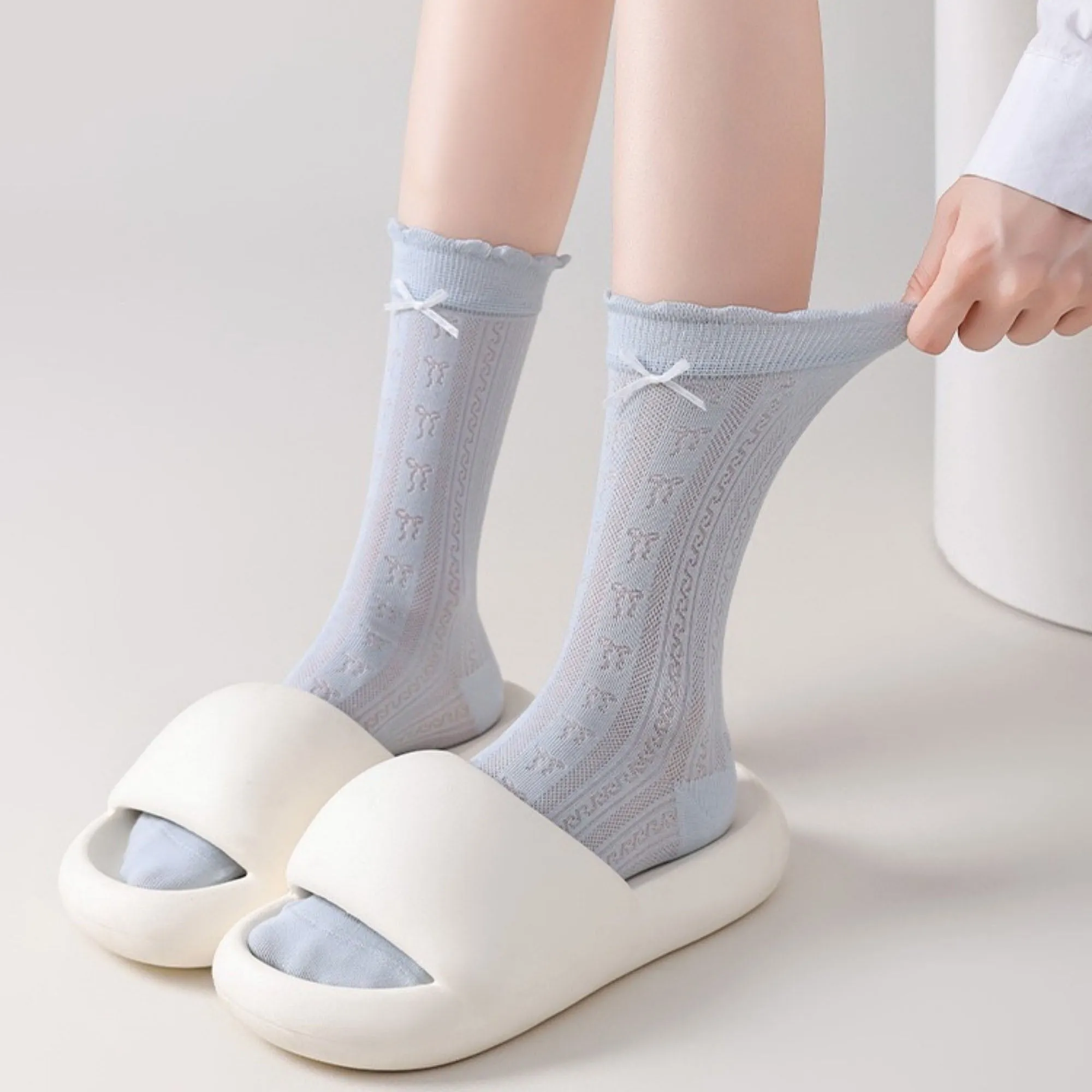 Anna-Kaci Women's 3 Pair Pack Quarter Socks with Knit Patterns Lace Trim and Bow Detail sold by Anna-Kaci product image thumbnail 4