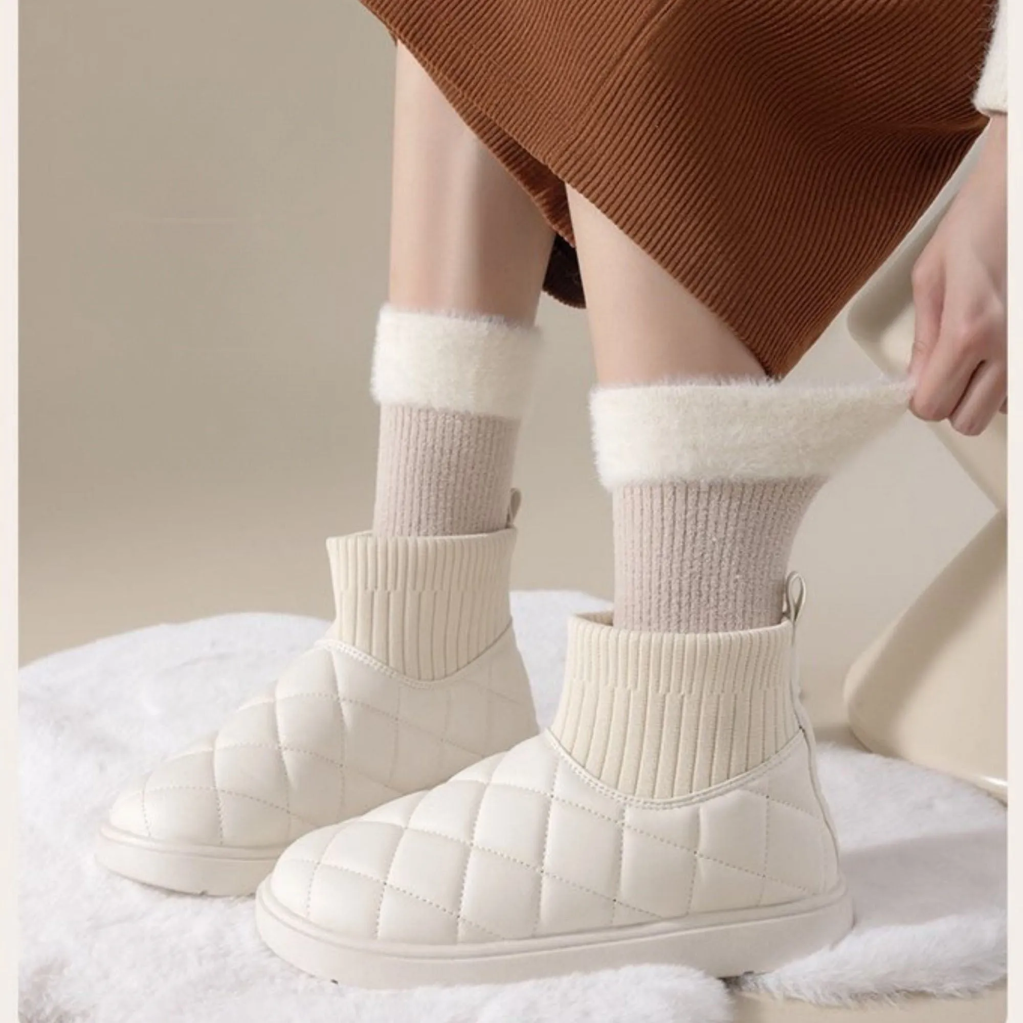 Anna-Kaci Women's 3-Pair Plush Cuffed Crew Socks Soft Knit Ribbed Design Comfortable Everyday Wear sold by Anna-Kaci product image thumbnail 4