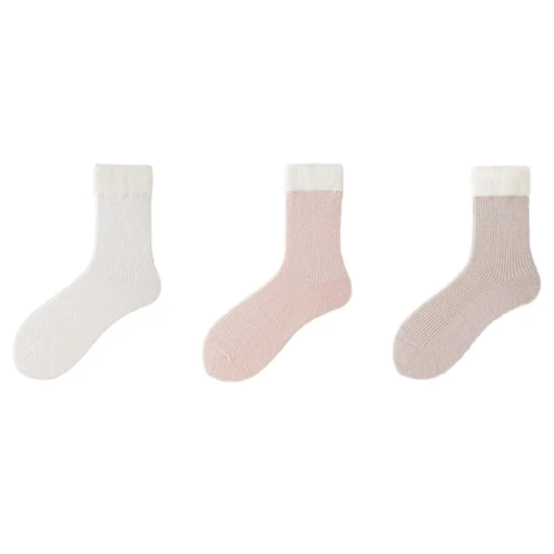Anna-Kaci Women's 3-Pair Plush Cuffed Crew Socks Soft Knit Ribbed Design Comfortable Everyday Wear sold by Anna-Kaci