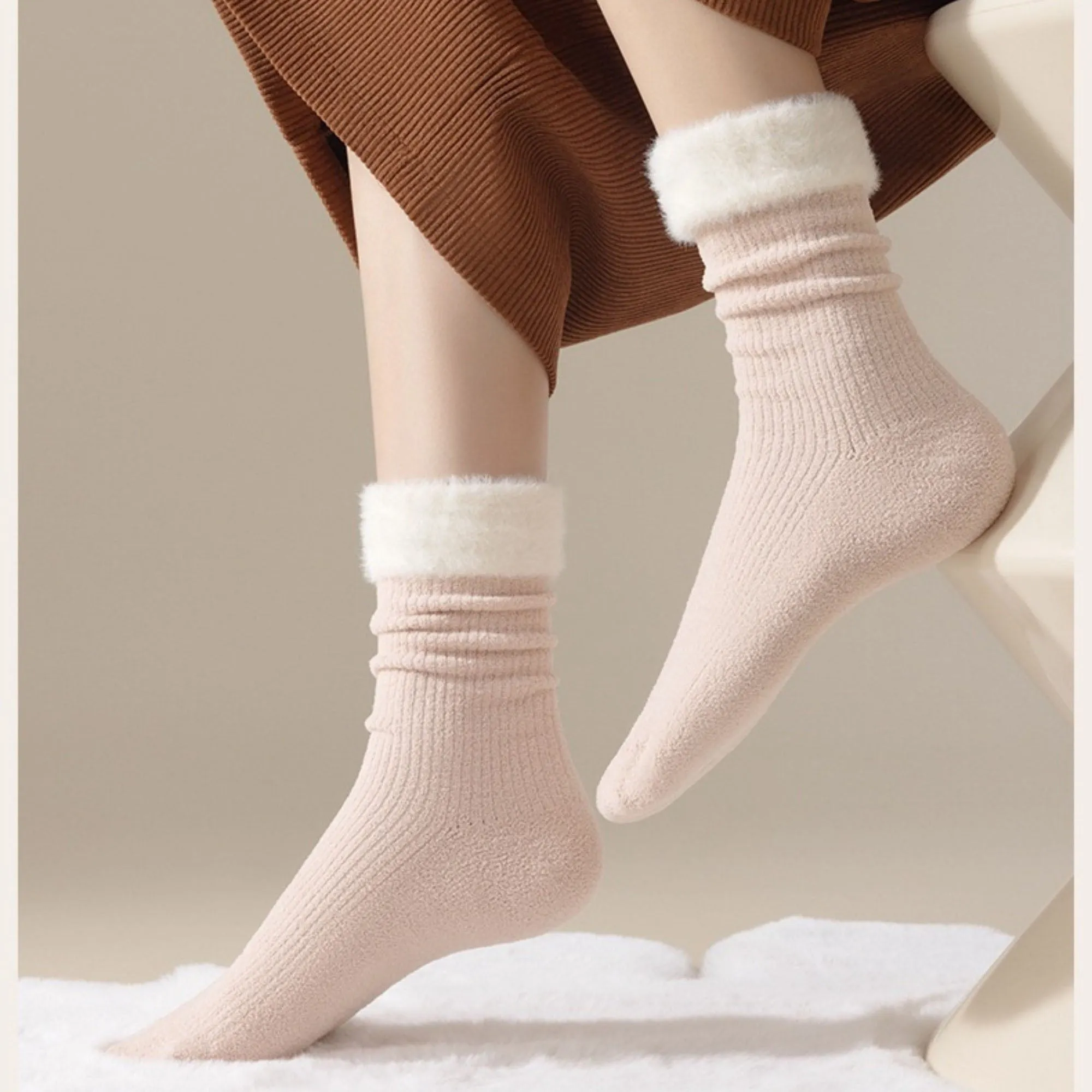 Anna-Kaci Women's 3-Pair Plush Cuffed Crew Socks Soft Knit Ribbed Design Comfortable Everyday Wear sold by Anna-Kaci product image thumbnail 3