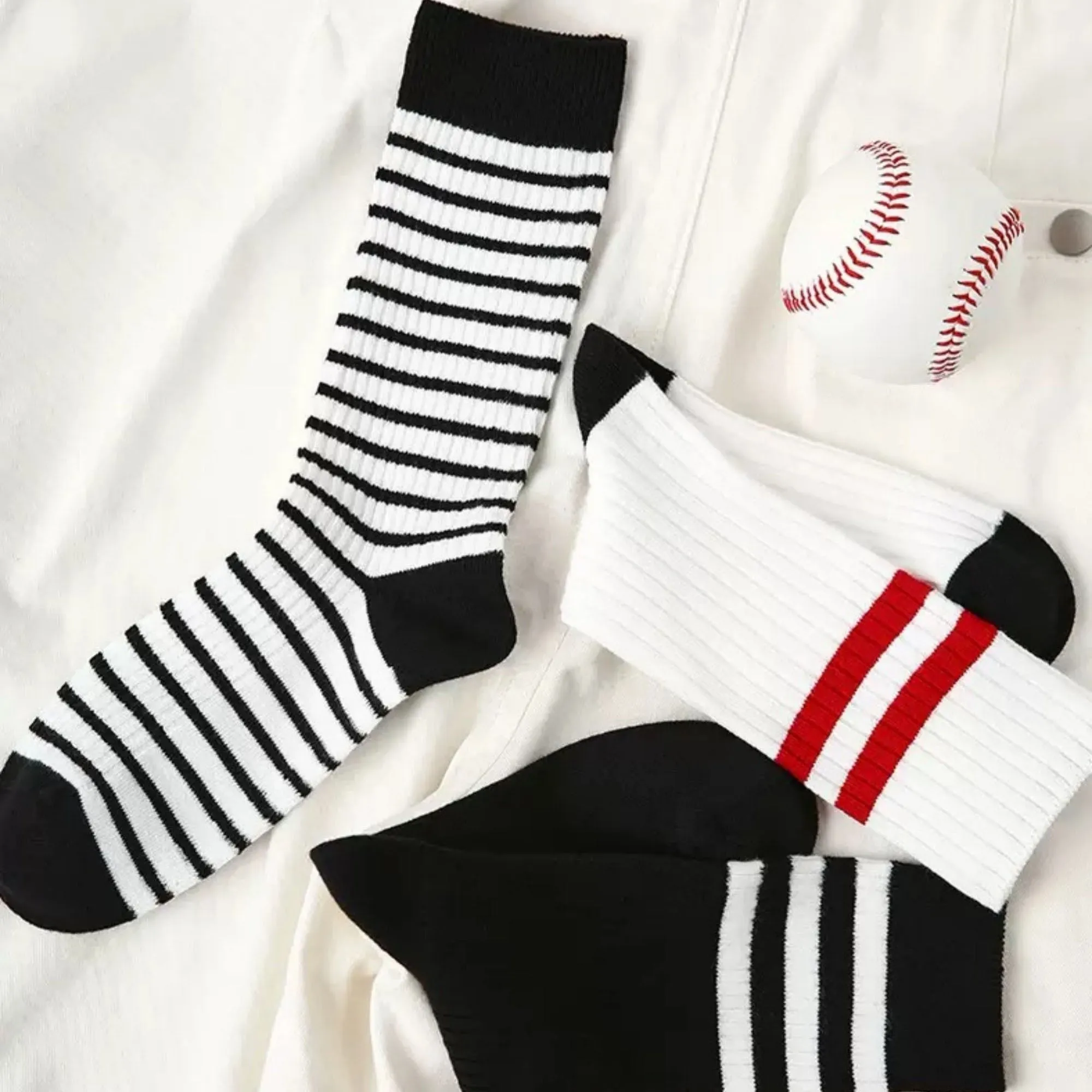 Anna-Kaci Women's 3 Pack Crew Socks Set Ribbed Knit Athletic Stripe and Classic Pattern Casual Everyday Wear sold by Anna-Kaci product image thumbnail 2