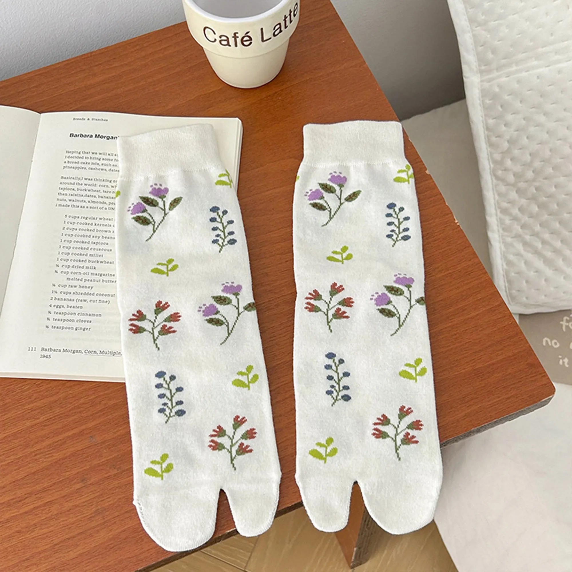 Anna-Kaci Women's 3 Pairs Floral Patterned Split-Toe Socks Soft Cotton Stretch Knit Crew Style sold by Anna-Kaci product image thumbnail 2