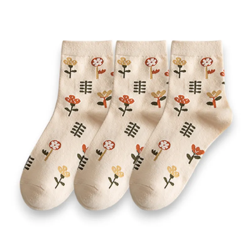 Anna-Kaci Women's 3-Pair Cotton Crew Socks Set with Checkered and Flower Textured Knit Patterns sold by Anna-Kaci
