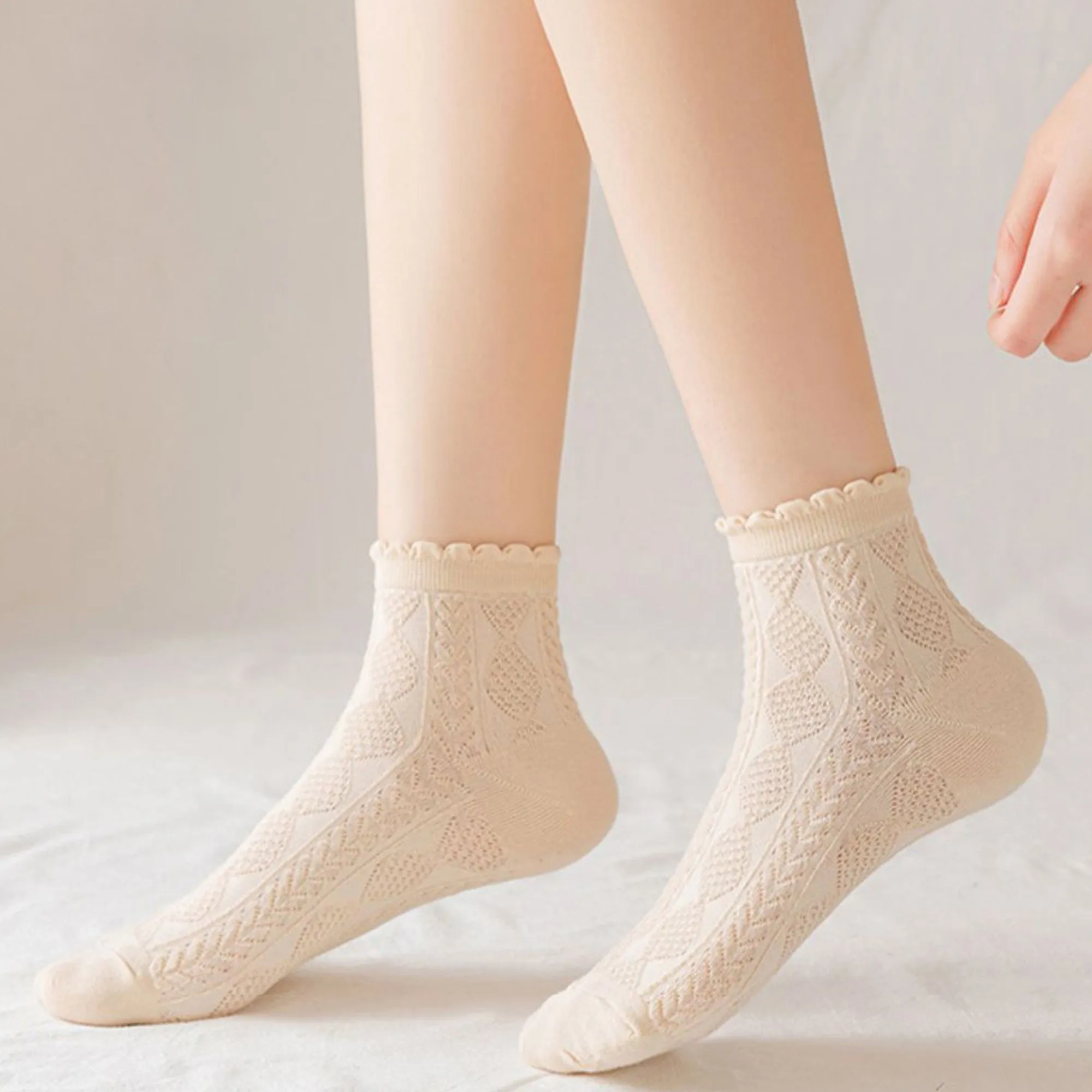 Anna-Kaci Women's 3 Pairs Textured Diamond Socks with Knitted Pattern and Scalloped Trim sold by Anna-Kaci product image thumbnail 5