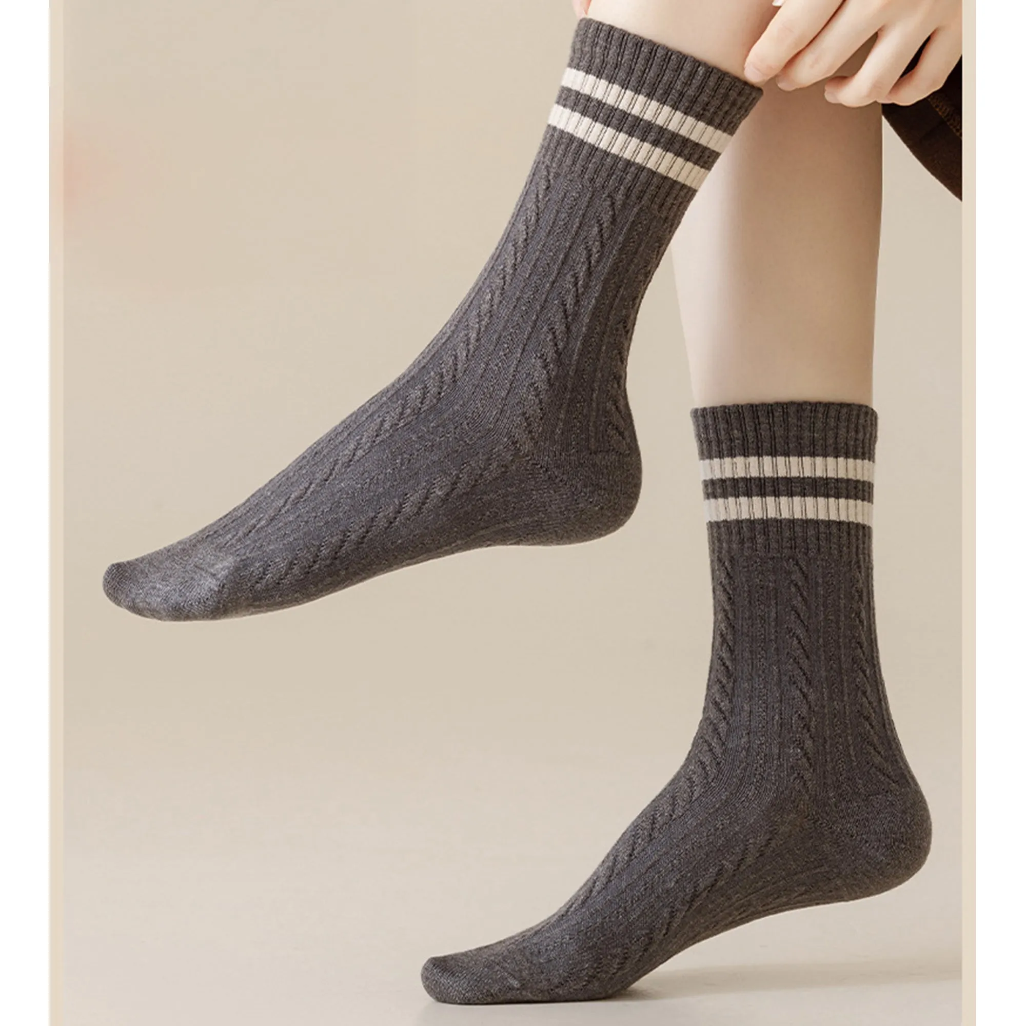 Anna-Kaci 3 Pairs Women's Cable Knit Crew Socks with Ribbed Cuffs and Soft Warm Cotton Blend sold by Anna-Kaci product image thumbnail 4