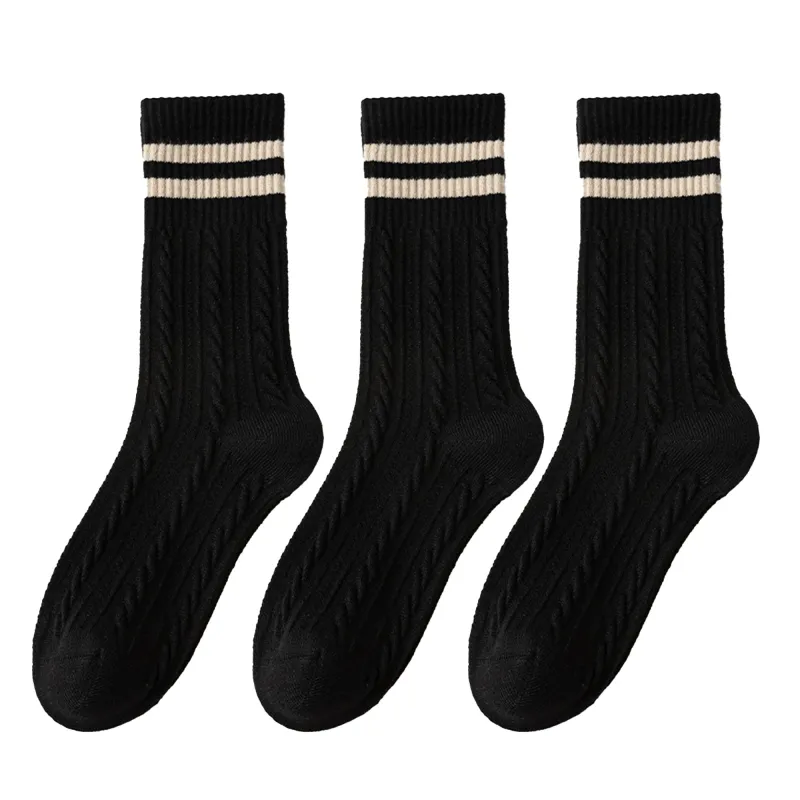 Anna-Kaci 3 Pairs Women's Cable Knit Crew Socks with Ribbed Cuffs and Soft Warm Cotton Blend sold by Anna-Kaci