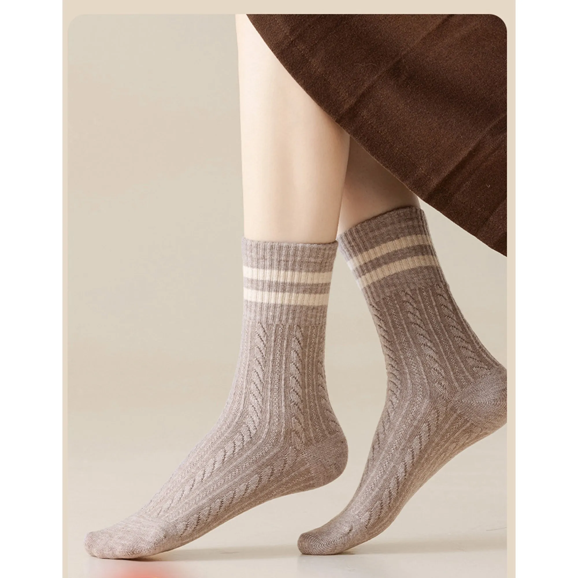 Anna-Kaci 3 Pairs Women's Cable Knit Crew Socks with Ribbed Cuffs and Soft Warm Cotton Blend sold by Anna-Kaci product image thumbnail 2