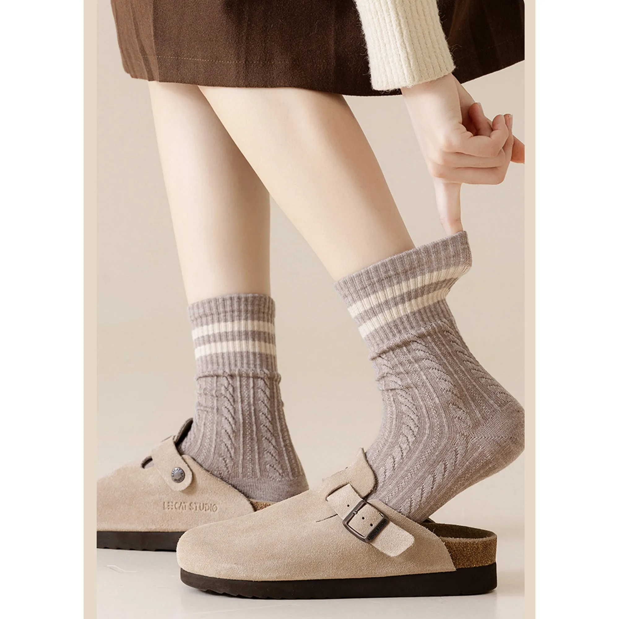 Anna-Kaci 3 Pairs Women's Cable Knit Crew Socks with Ribbed Cuffs and Soft Warm Cotton Blend sold by Anna-Kaci product image thumbnail 3