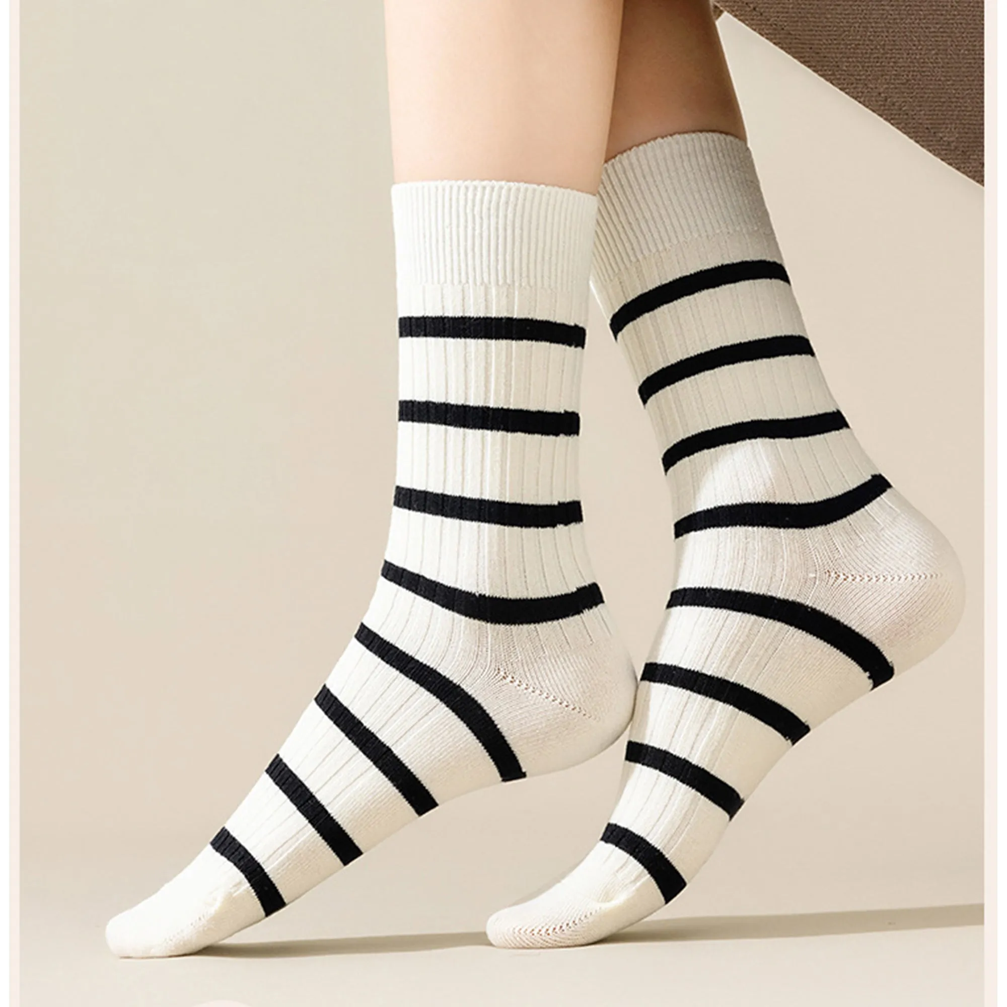 Anna-Kaci 3 Pairs Women's Striped Crew Socks with Ribbed Knit Design and Anti-Pilling Cotton Blend sold by Anna-Kaci product image thumbnail 3