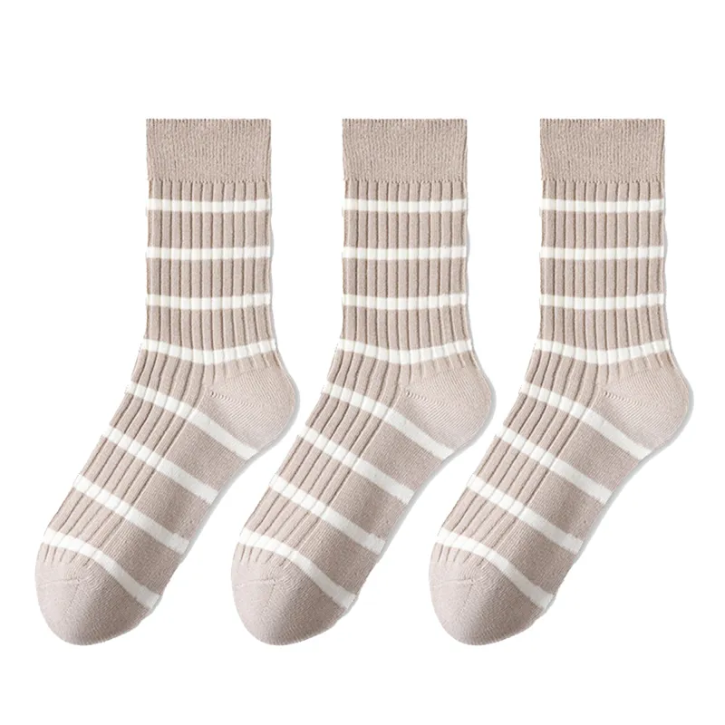 Anna-Kaci 3 Pairs Women's Striped Crew Socks with Ribbed Knit Design and Anti-Pilling Cotton Blend sold by Anna-Kaci