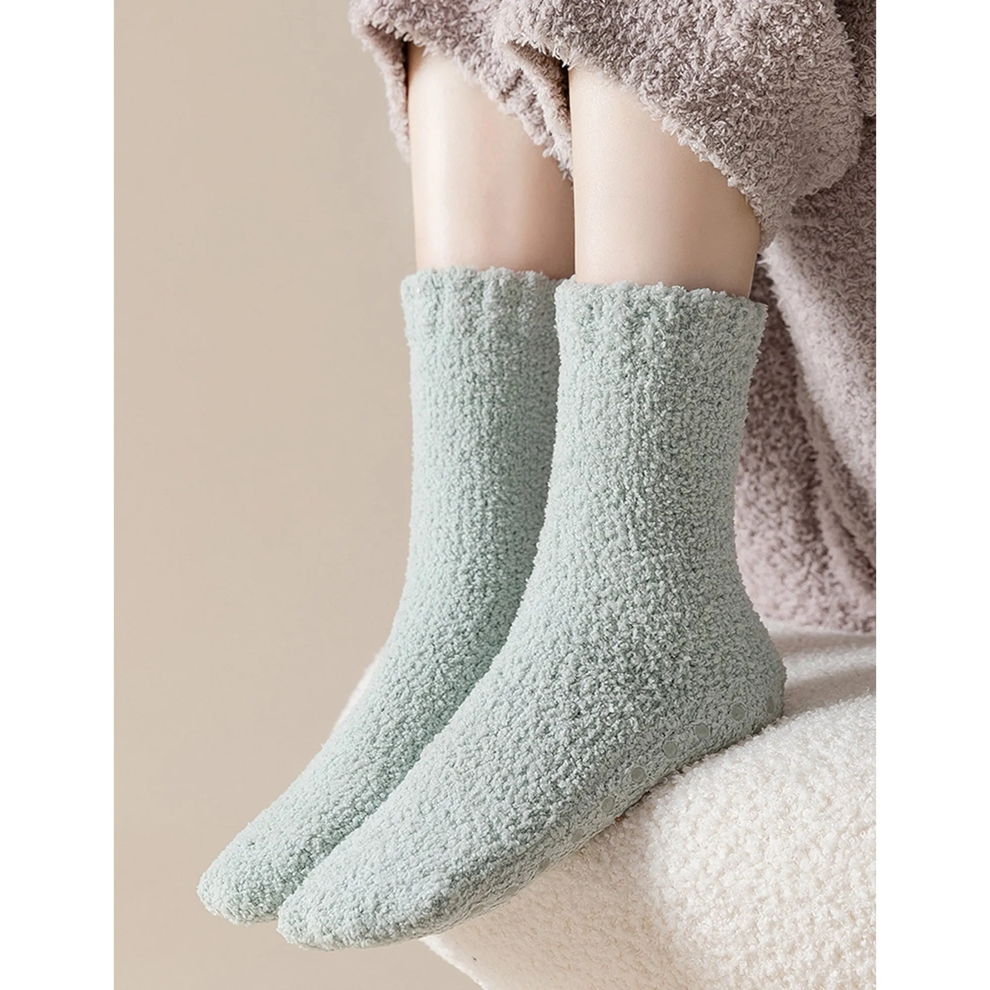 Anna-Kaci 3 Pairs Women's Plush Non-Slip Crew Socks with Thick Fleece Lining and Cozy Warm Fit sold by Anna-Kaci product image thumbnail 4