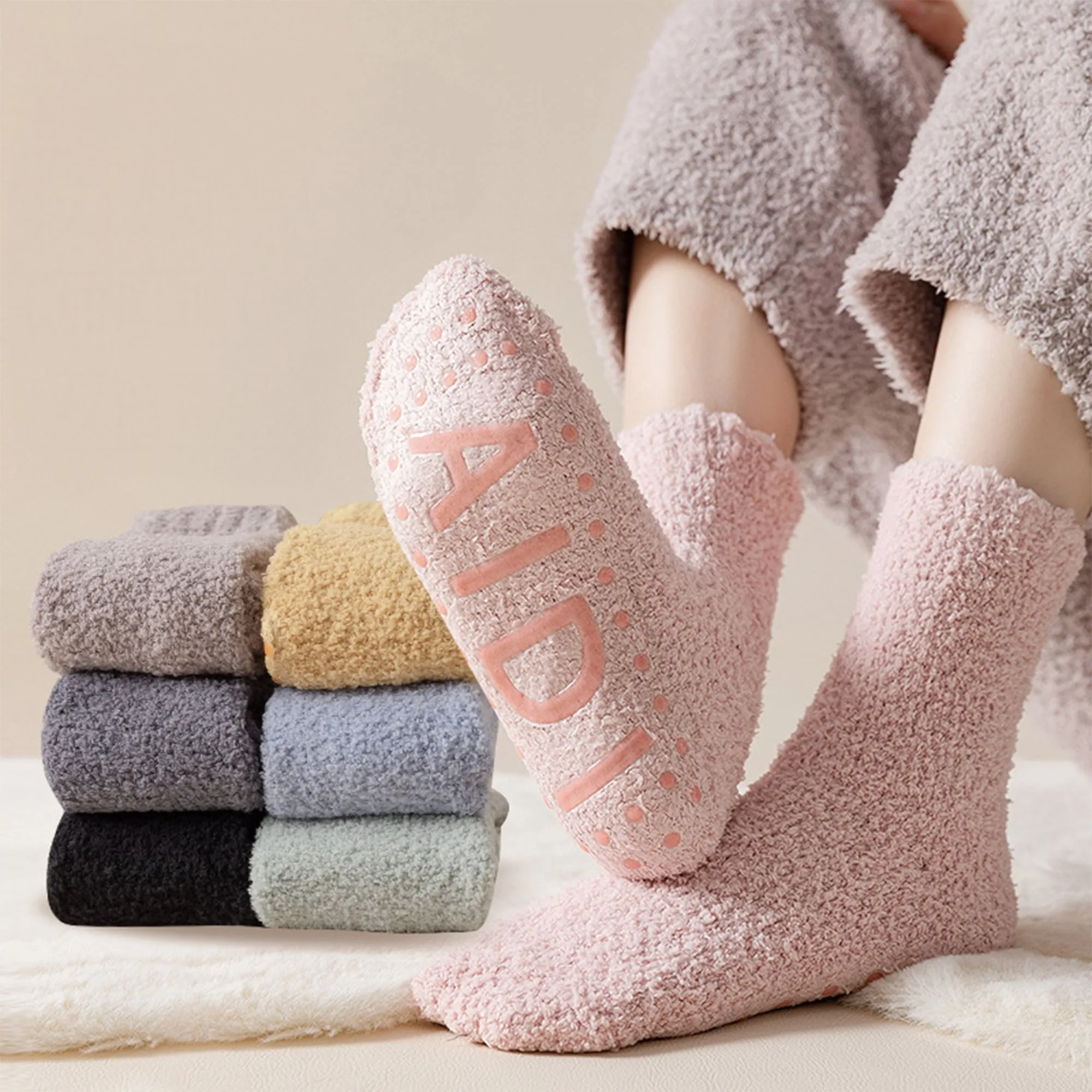 Anna-Kaci 3 Pairs Women's Plush Non-Slip Crew Socks with Thick Fleece Lining and Cozy Warm Fit sold by Anna-Kaci product image thumbnail 2