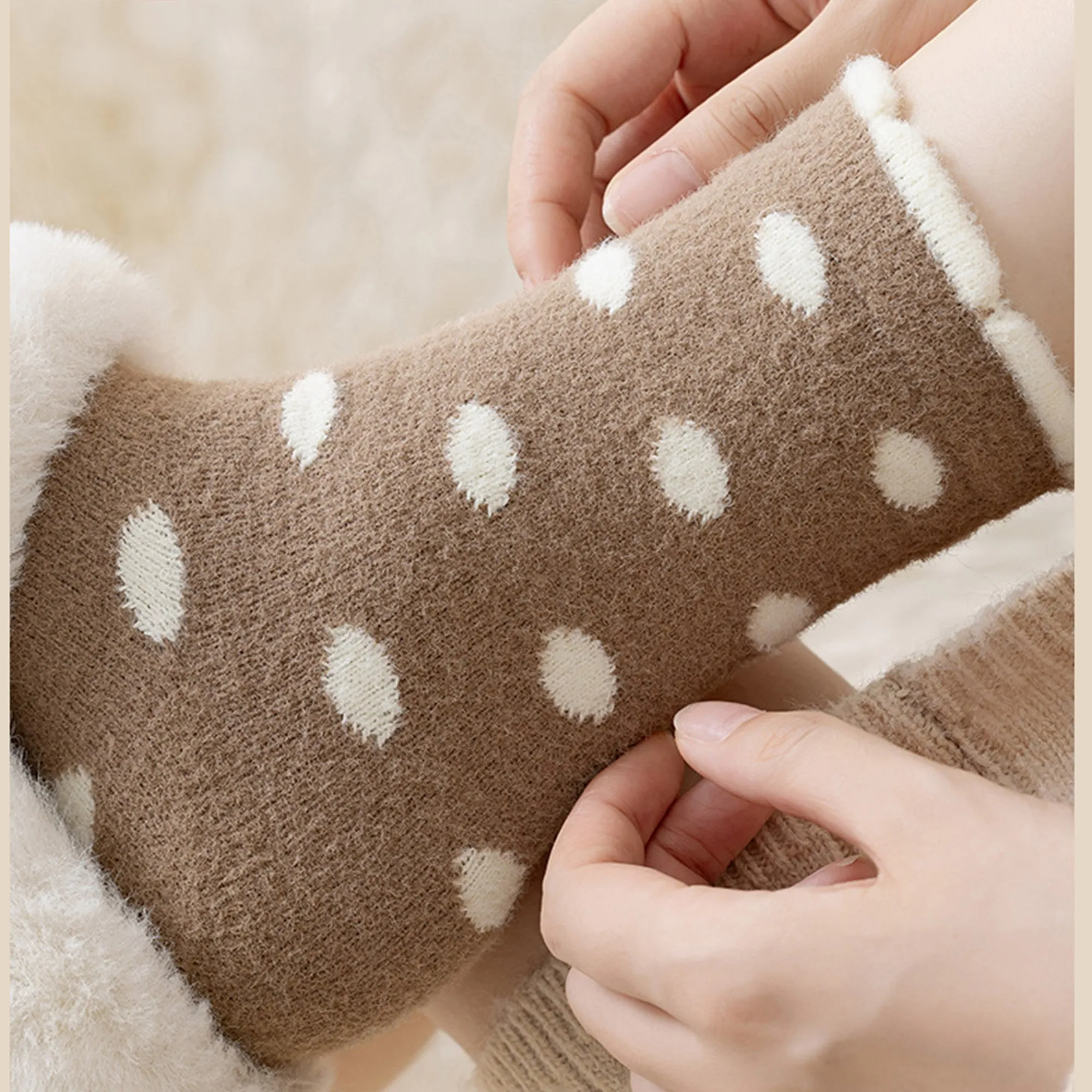 Anna-Kaci 3 Pairs Women's Plush Crew Socks with Polka Dot Pattern and Thick Fleece Lining sold by Anna-Kaci product image thumbnail 4