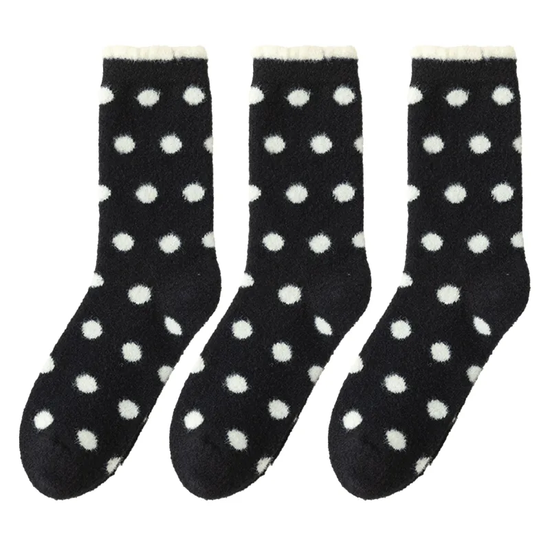 Anna-Kaci 3 Pairs Women's Plush Crew Socks with Polka Dot Pattern and Thick Fleece Lining sold by Anna-Kaci