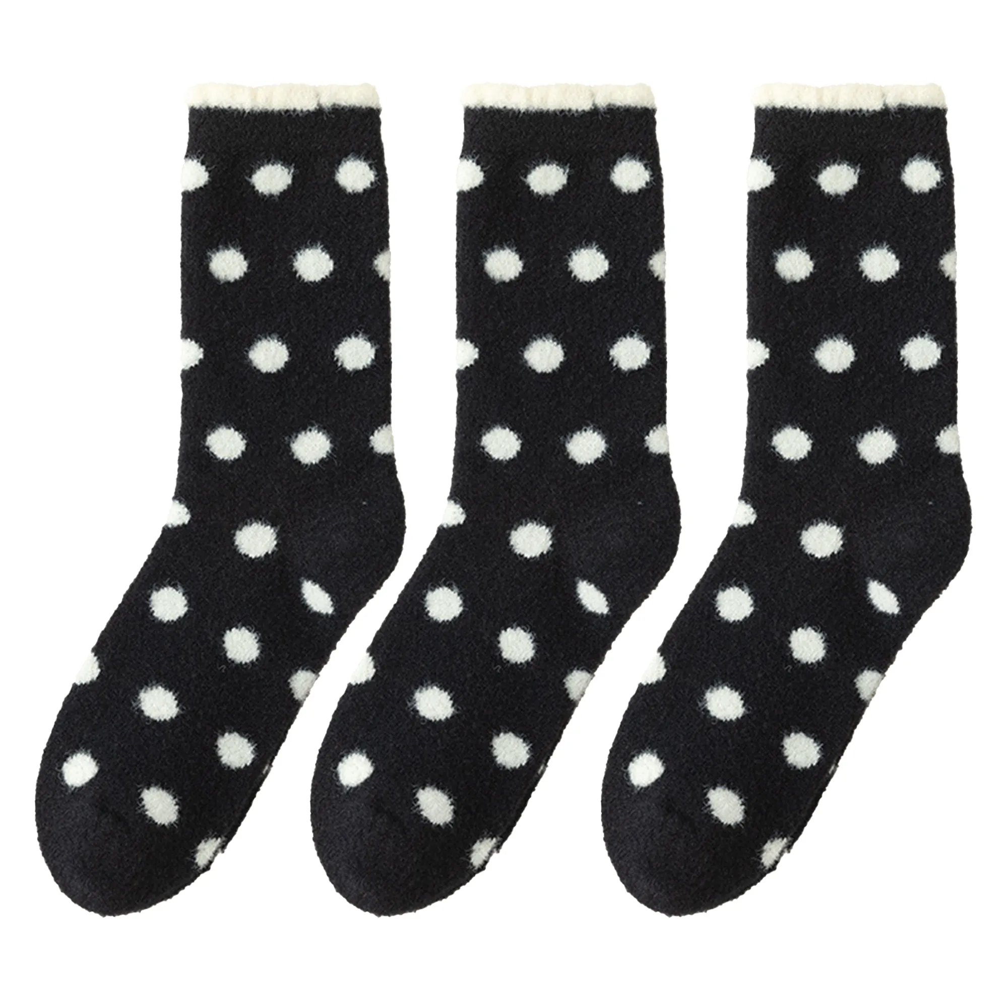 Anna-Kaci 3 Pairs Women's Plush Crew Socks with Polka Dot Pattern and Thick Fleece Lining sold by Anna-Kaci