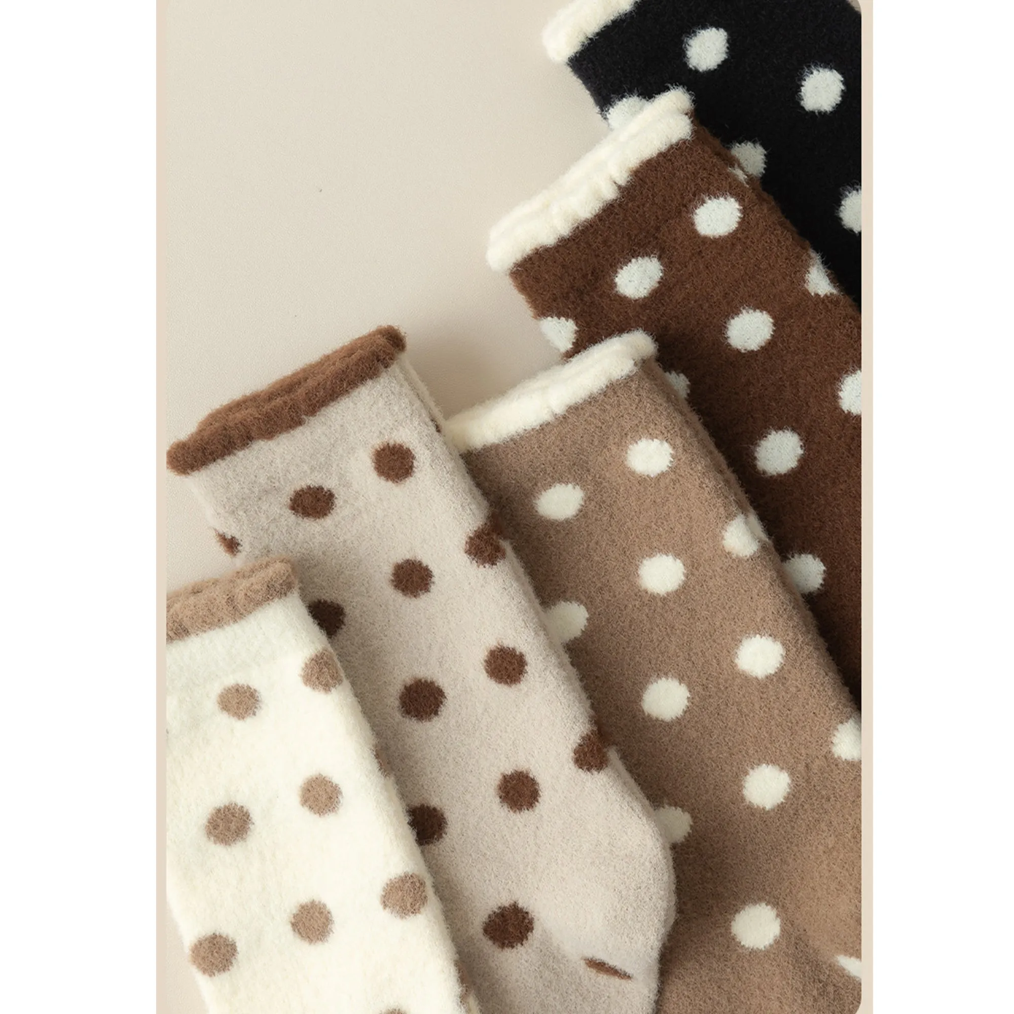 Anna-Kaci 3 Pairs Women's Plush Crew Socks with Polka Dot Pattern and Thick Fleece Lining sold by Anna-Kaci product image thumbnail 5