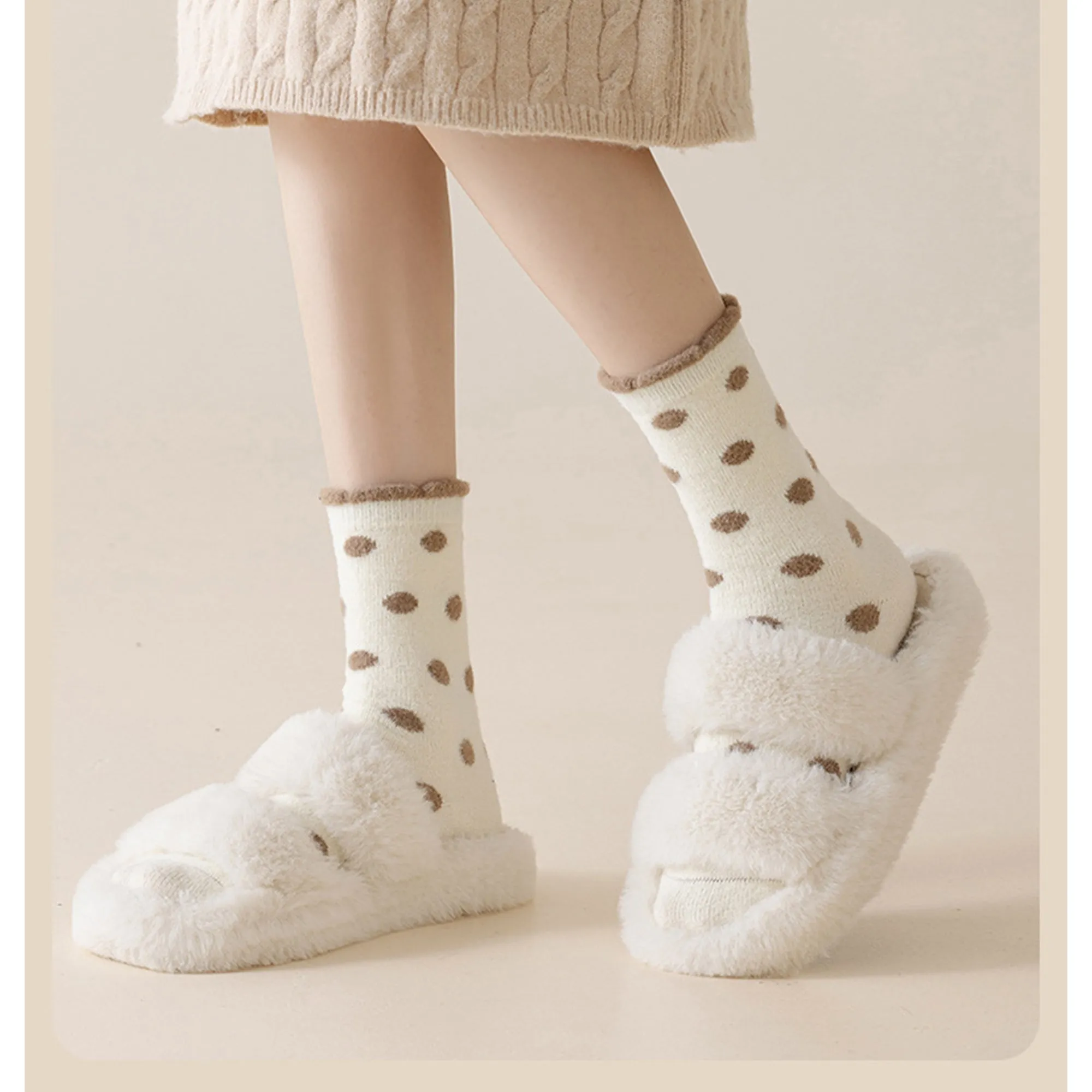 Anna-Kaci 3 Pairs Women's Plush Crew Socks with Polka Dot Pattern and Thick Fleece Lining sold by Anna-Kaci product image thumbnail 3