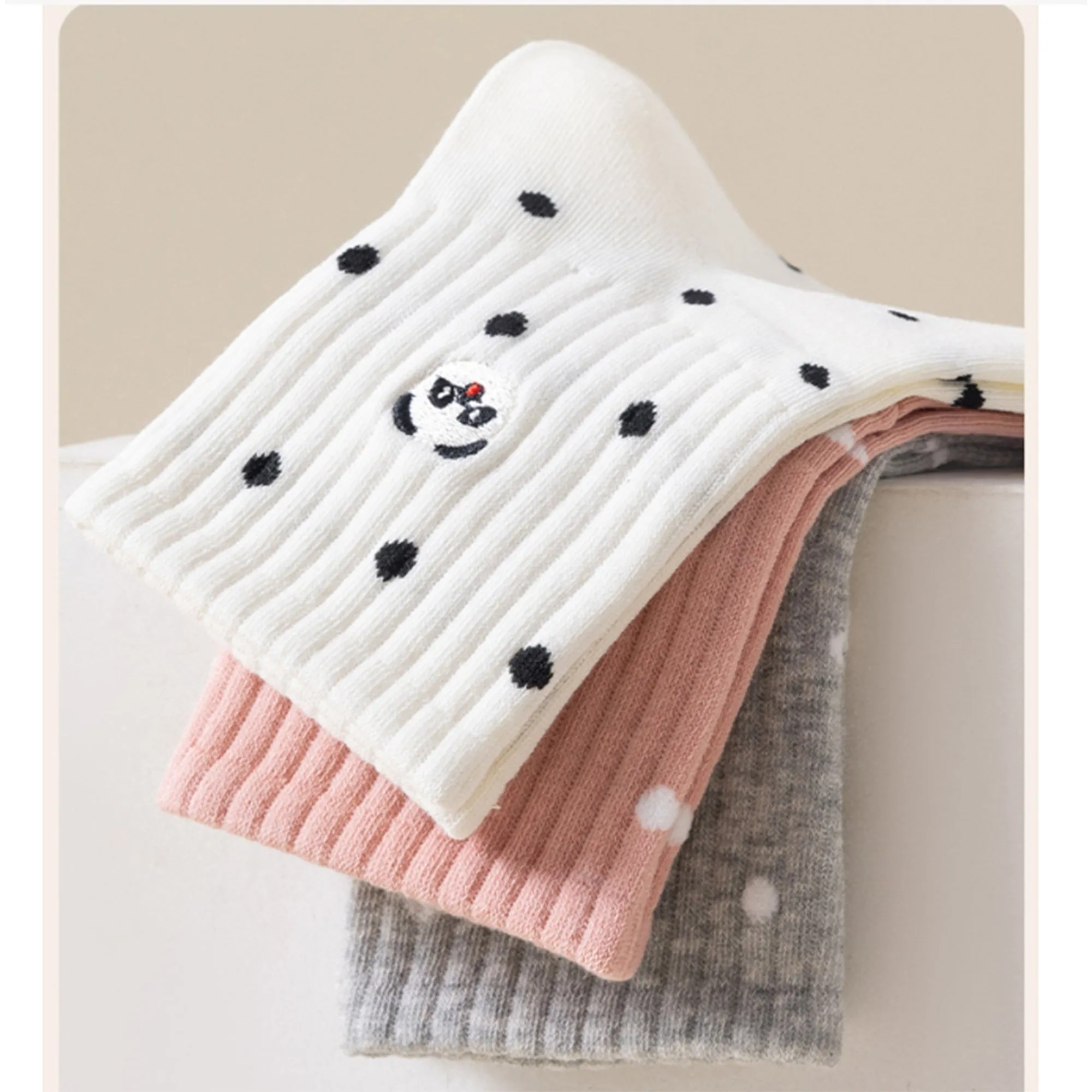 Anna-Kaci 3 Pairs Women's Crew Socks with Polka Dot Pattern and Panda Embroidery sold by Anna-Kaci product image thumbnail 5