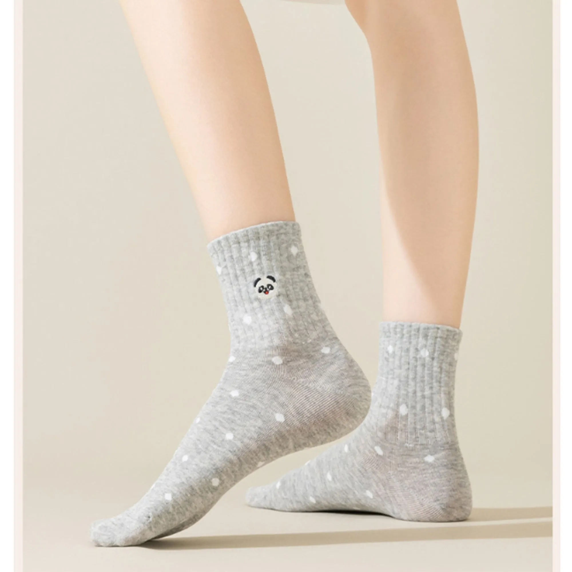 Anna-Kaci 3 Pairs Women's Crew Socks with Polka Dot Pattern and Panda Embroidery sold by Anna-Kaci product image thumbnail 2
