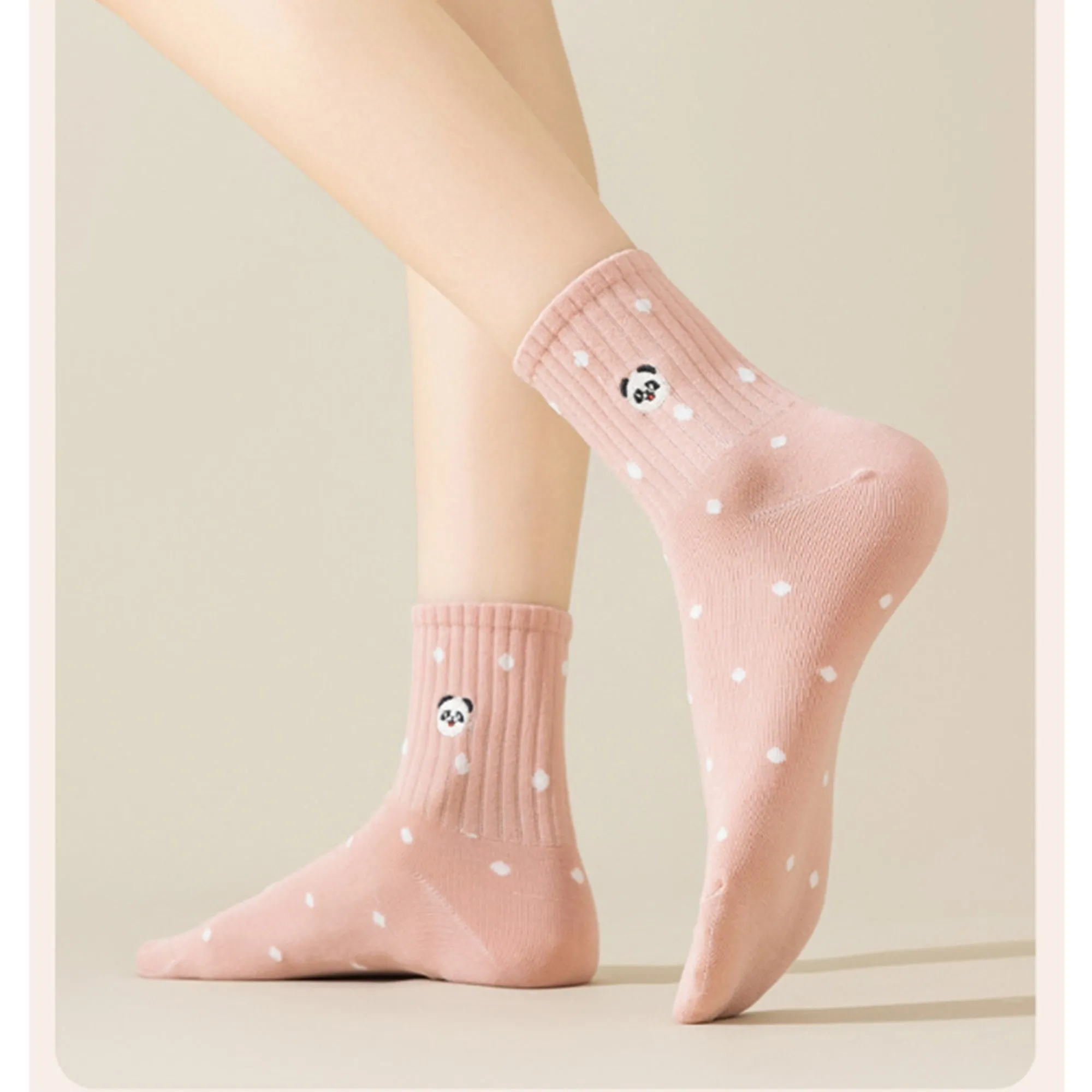 Anna-Kaci 3 Pairs Women's Crew Socks with Polka Dot Pattern and Panda Embroidery sold by Anna-Kaci product image thumbnail 3