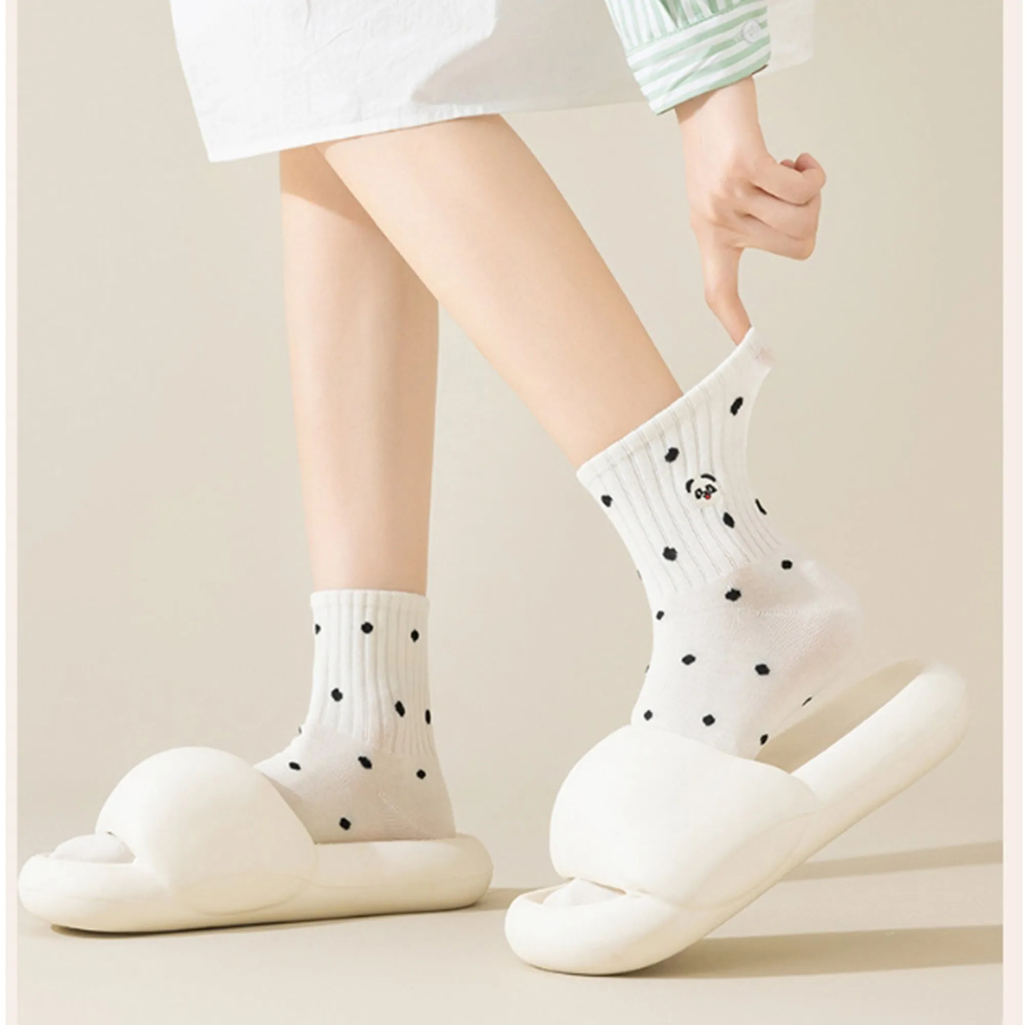 Anna-Kaci 3 Pairs Women's Crew Socks with Polka Dot Pattern and Panda Embroidery sold by Anna-Kaci product image thumbnail 4