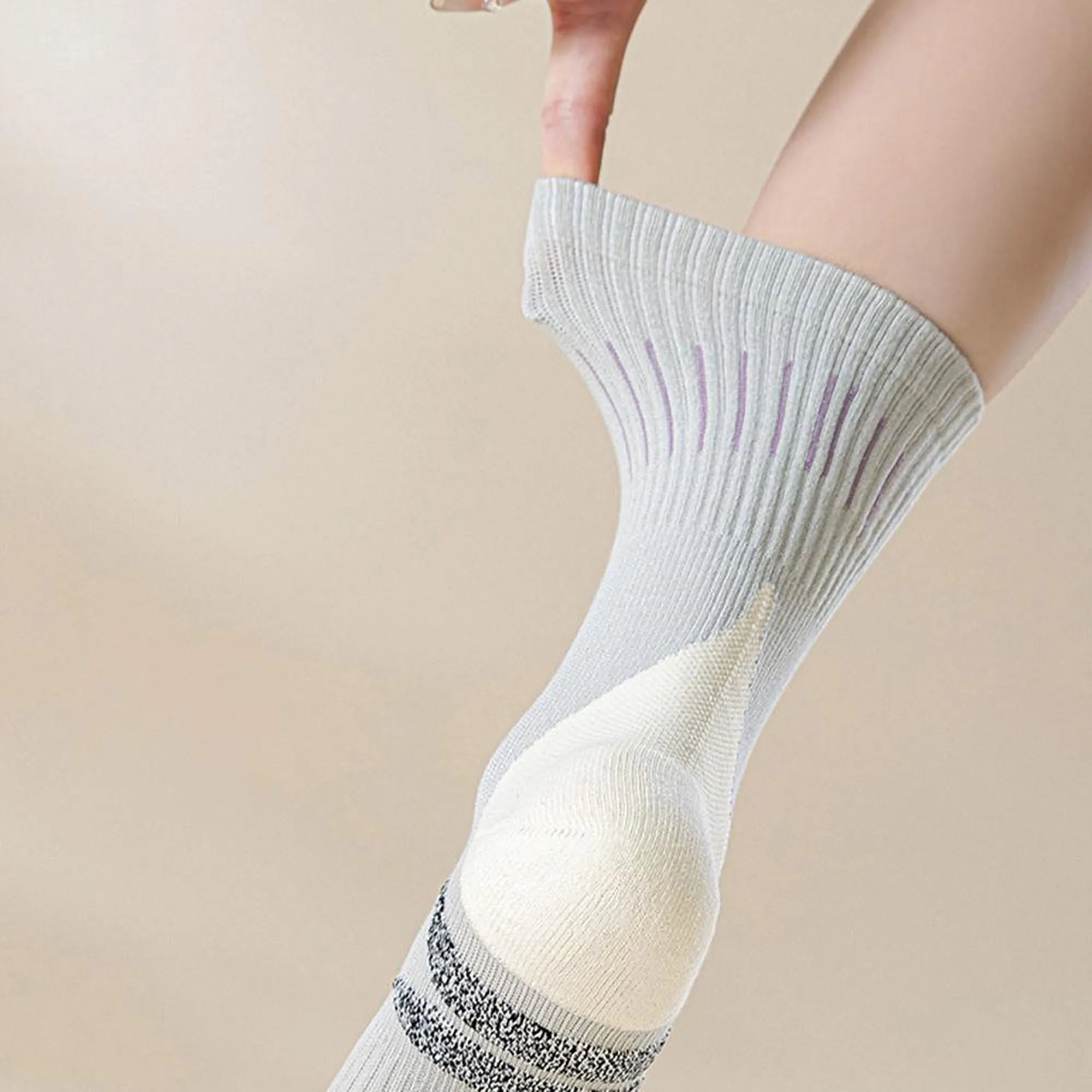 Anna-Kaci Women's 2-Pair Ribbed Crew Socks with Contrast Toe and Heel Design and Modern Abstract Knit Pattern sold by Anna-Kaci product image thumbnail 3