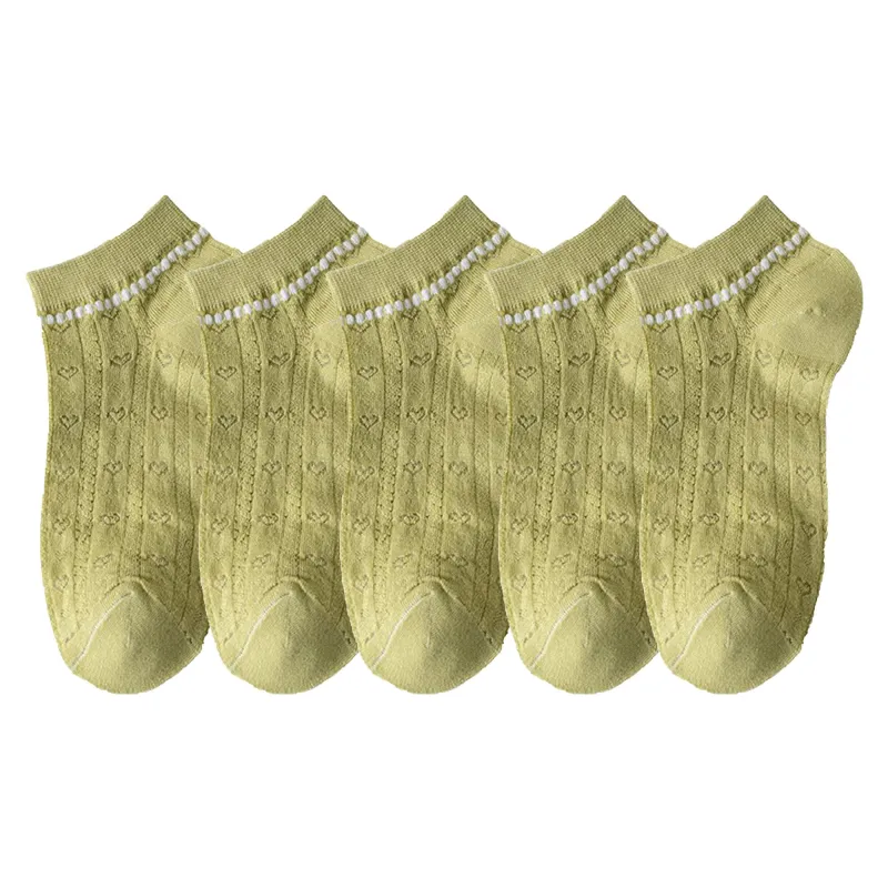 Anna-Kaci Women's 5-Pair Knit Ankle Socks with Delicate Heart Pattern and Ruffled Cuff Detail for Sweet Everyday Style sold by Anna-Kaci