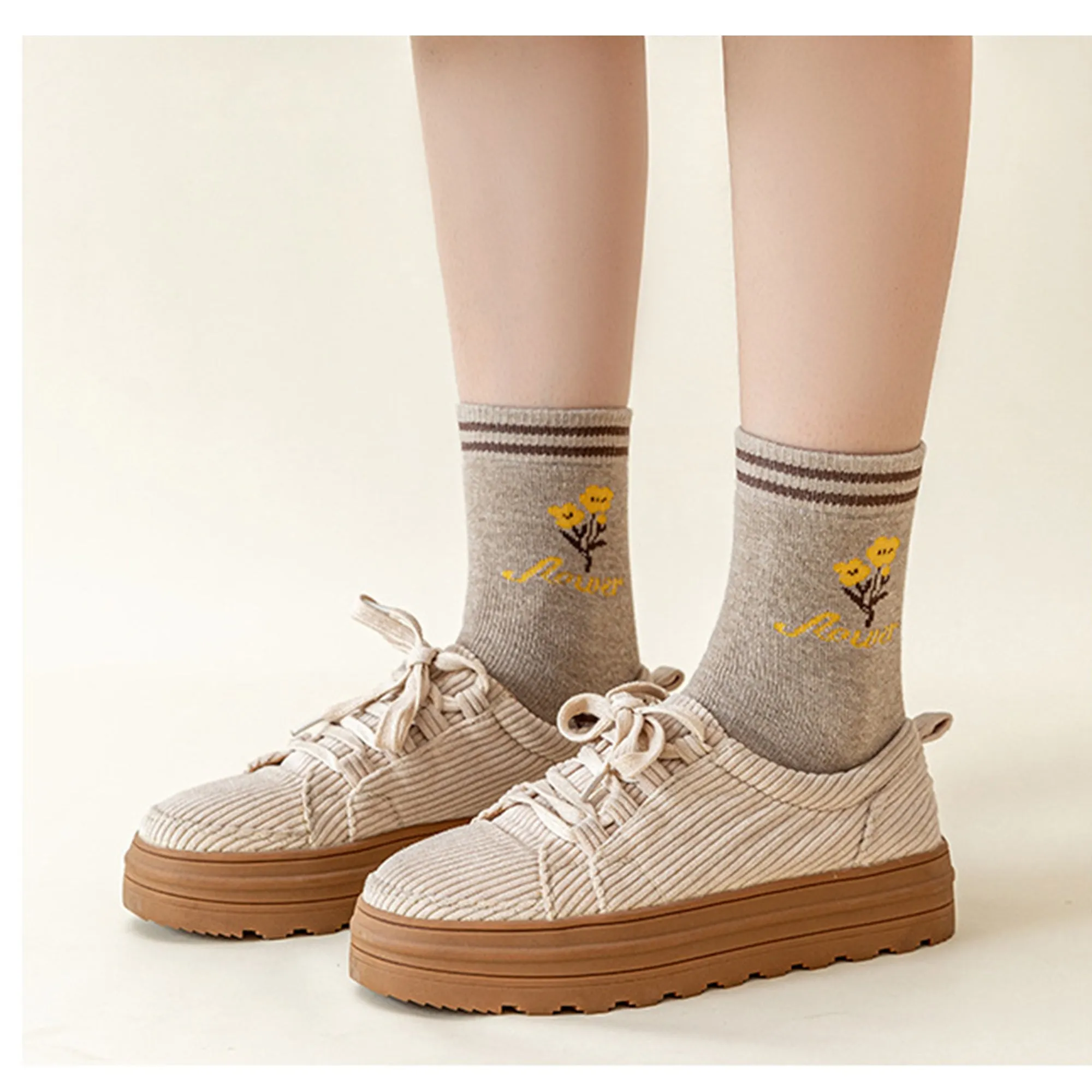 Anna-Kaci Women's 4 Pairs Knit Socks with Floral and Plaid Patterns Soft Warm Fabric and Ribbed Comfort Cuffs sold by Anna-Kaci product image thumbnail 3