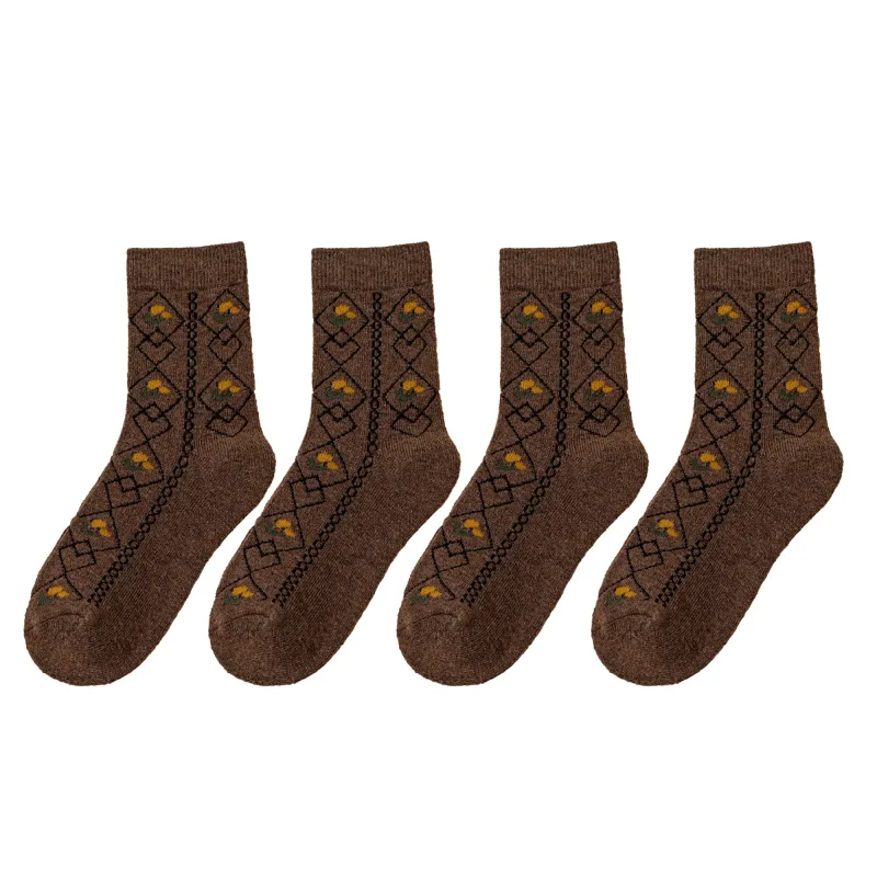 Anna-Kaci Women's 4 Pairs Knit Socks with Floral and Plaid Patterns Soft Warm Fabric and Ribbed Comfort Cuffs sold by Anna-Kaci