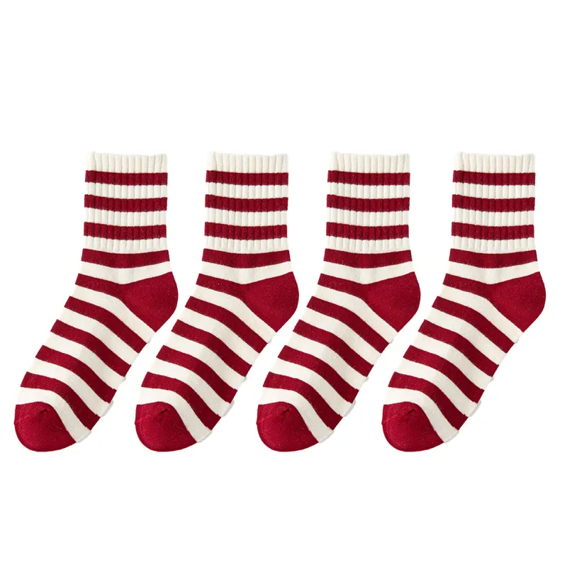 Anna-Kaci Women's 4 Pairs Striped and Solid Knit Socks with Bow Embroidery Ribbed Cuffs and Soft Stretch Fabric sold by Anna-Kaci