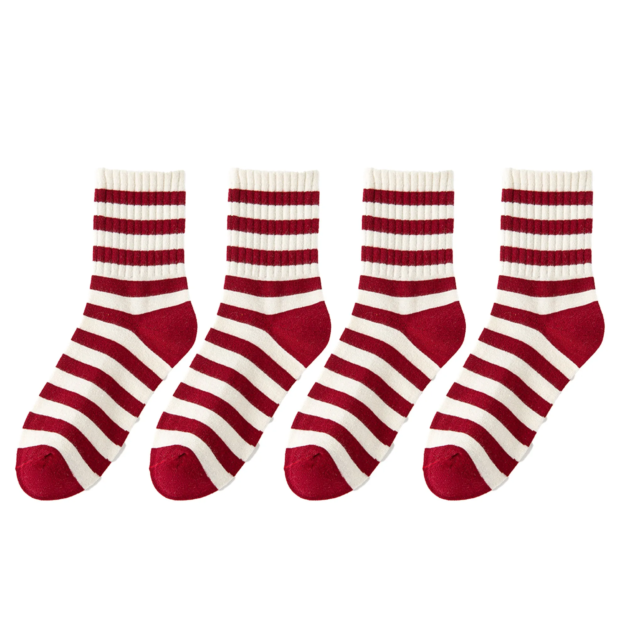 Anna-Kaci Women's 4 Pairs Striped and Solid Knit Socks with Bow Embroidery Ribbed Cuffs and Soft Stretch Fabric sold by Anna-Kaci