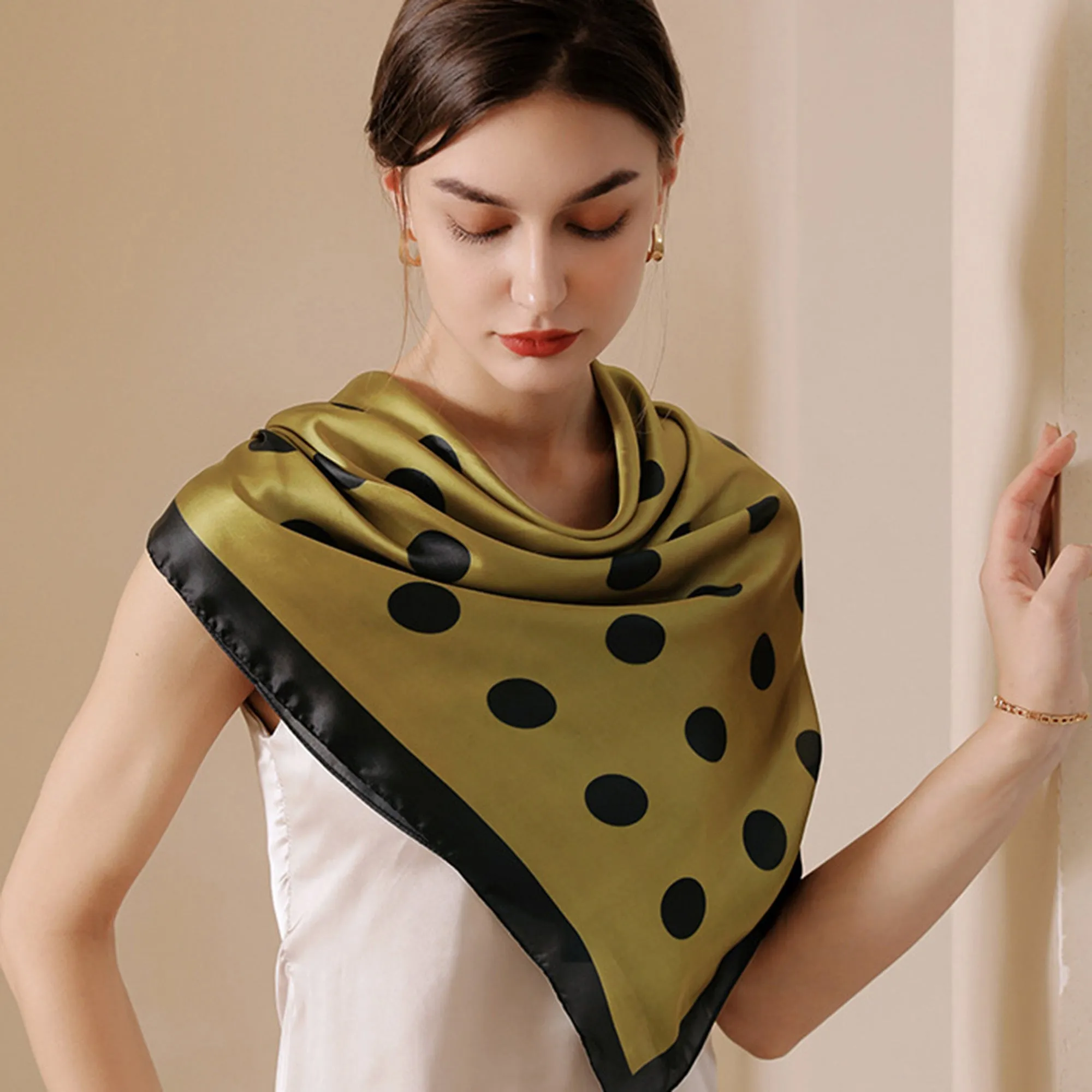 Anna-Kaci Women's Polka Dot Print Square Scarf with Soft Silky Fabric Lightweight Versatile Neck and Hair Accessory sold by Anna-Kaci product image thumbnail 5